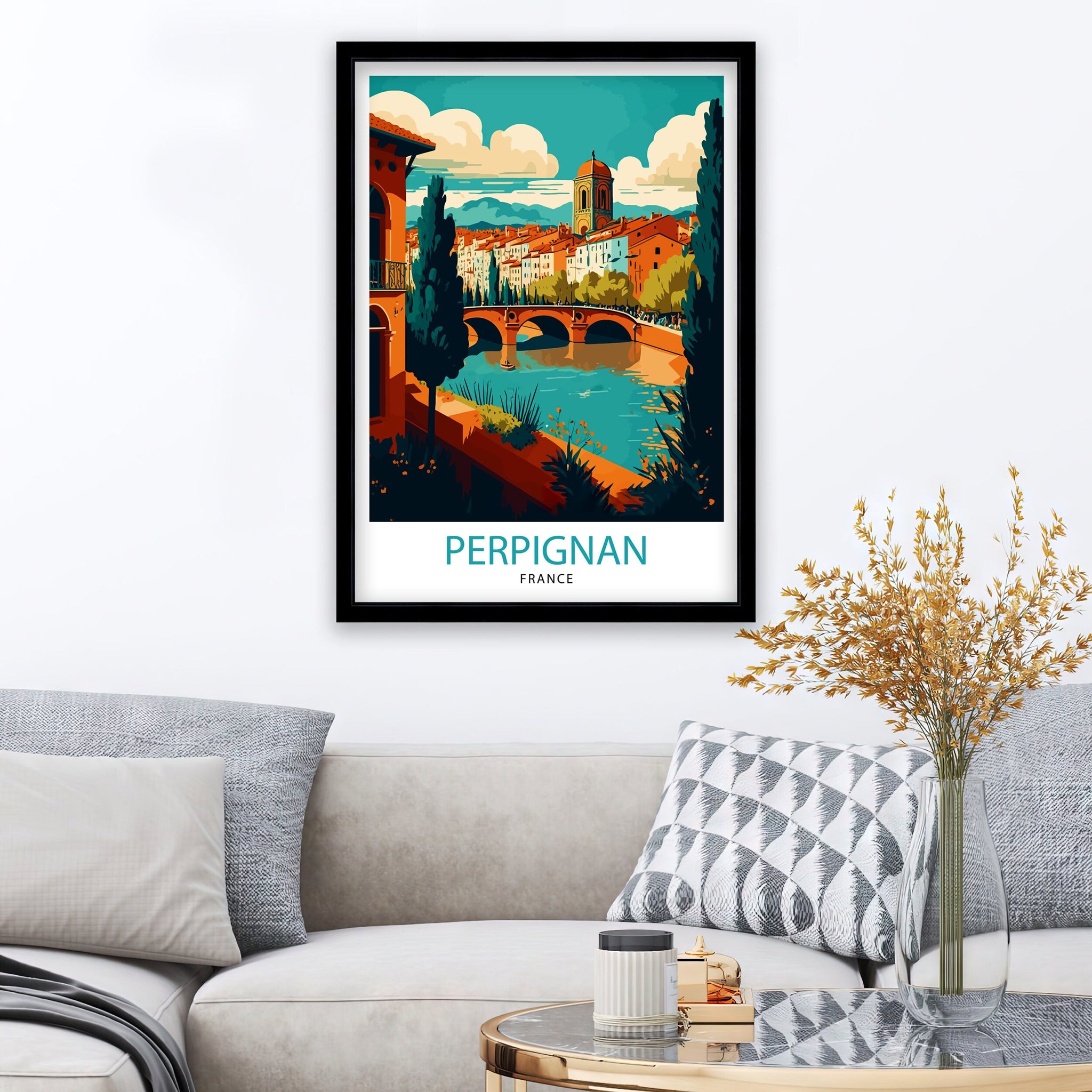 Perpignan France Travel Print Perpignan Wall Decor Perpignan Home Living Decor Perpignan France Illustration Travel Poster Gift