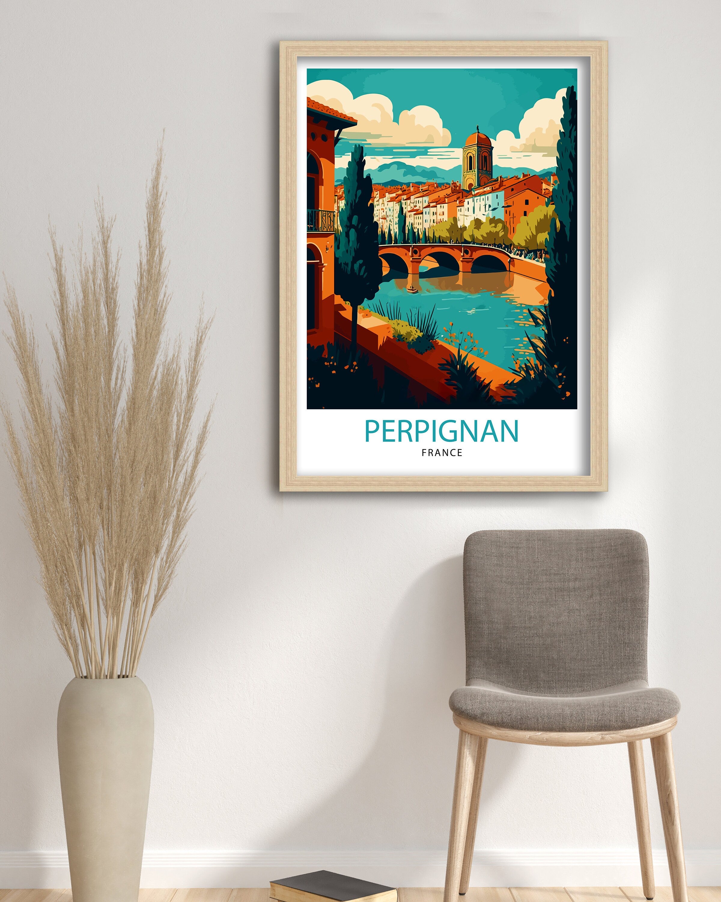 Perpignan France Travel Print Perpignan Wall Decor Perpignan Home Living Decor Perpignan France Illustration Travel Poster Gift