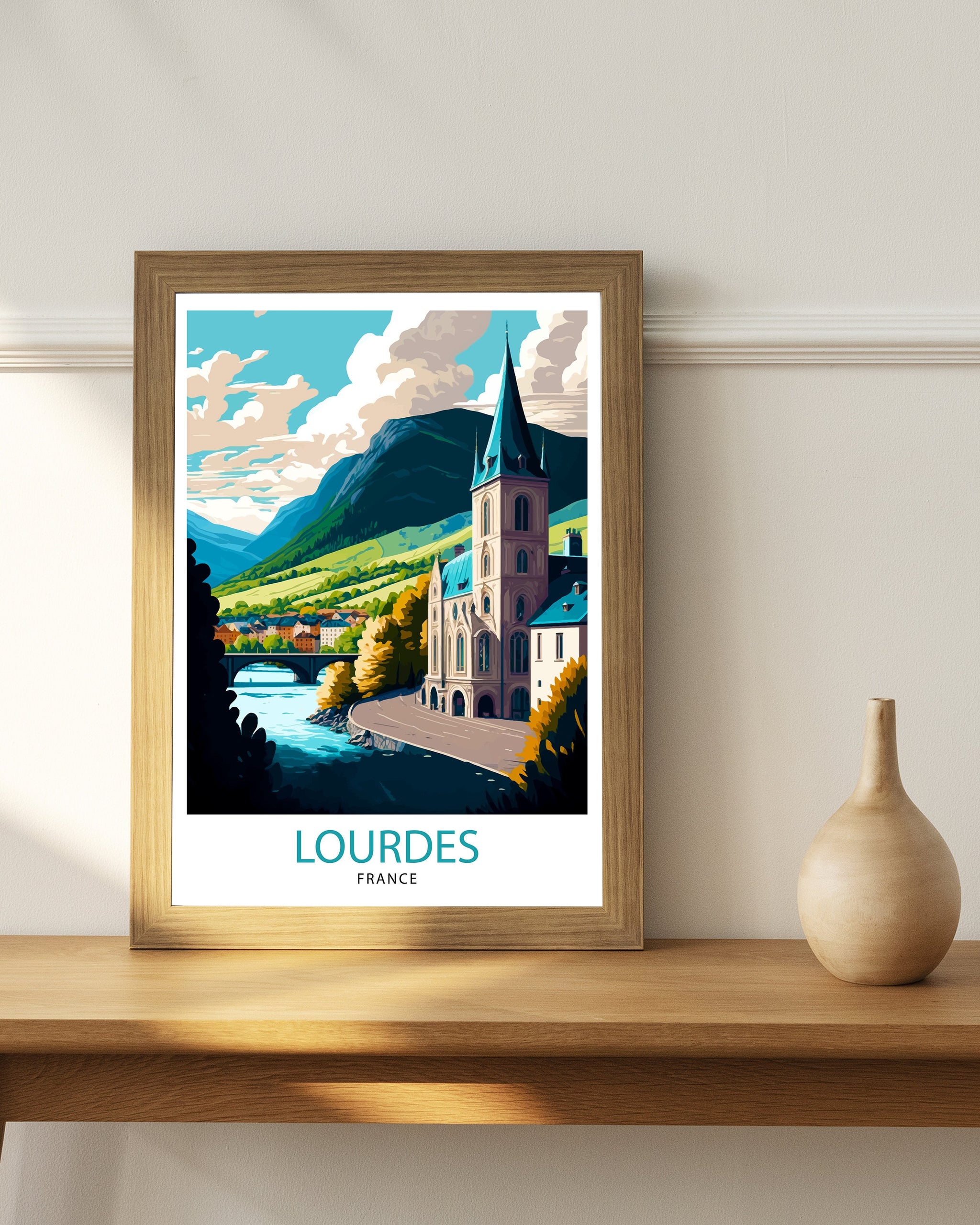 Lourdes France Travel Print Lourdes Wall Decor Lourdes Home Living Decor Lourdes France Illustration Travel Poster Gift for Lourdes France