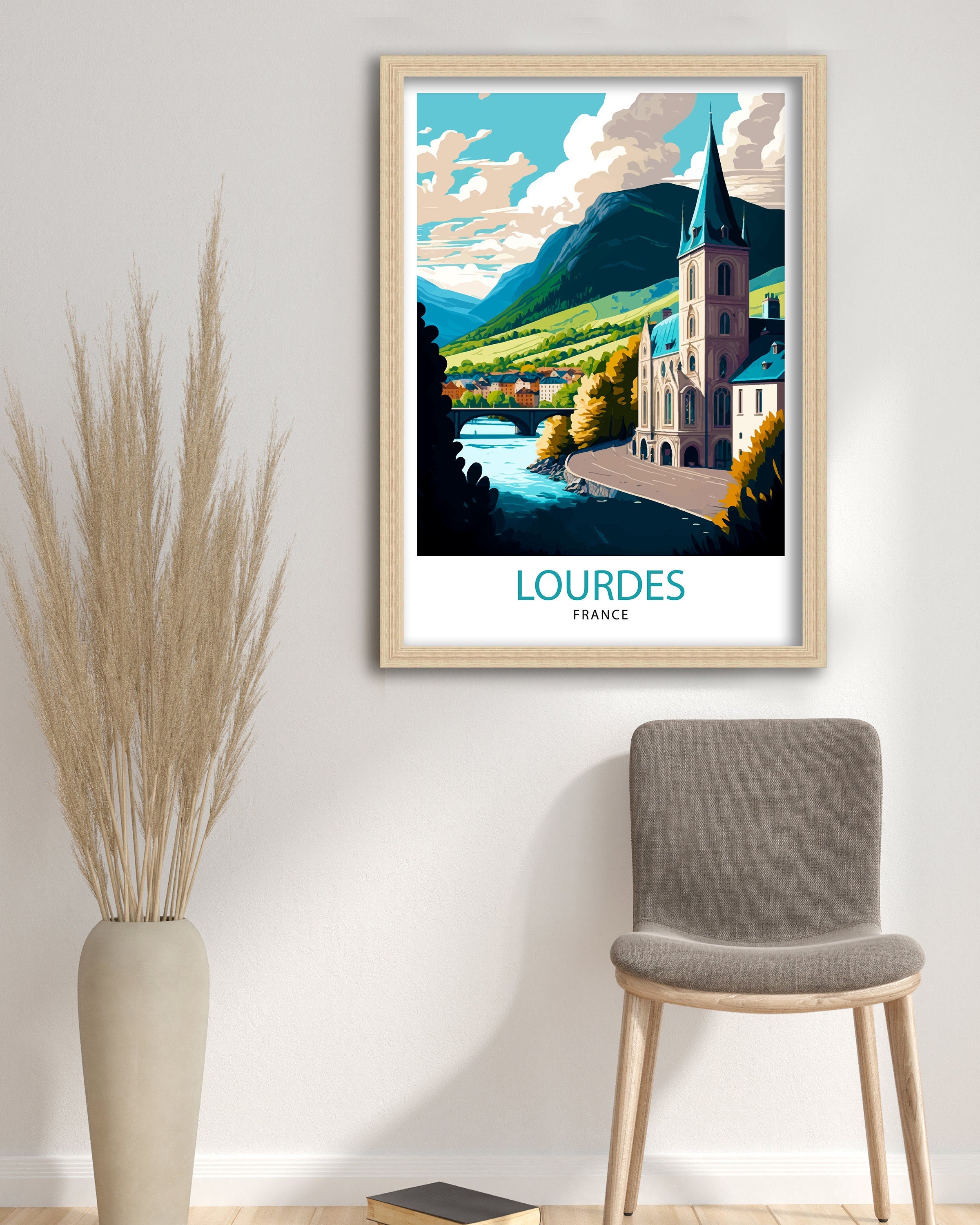 Lourdes France Travel Print Lourdes Wall Decor Lourdes Home Living Decor Lourdes France Illustration Travel Poster Gift for Lourdes France