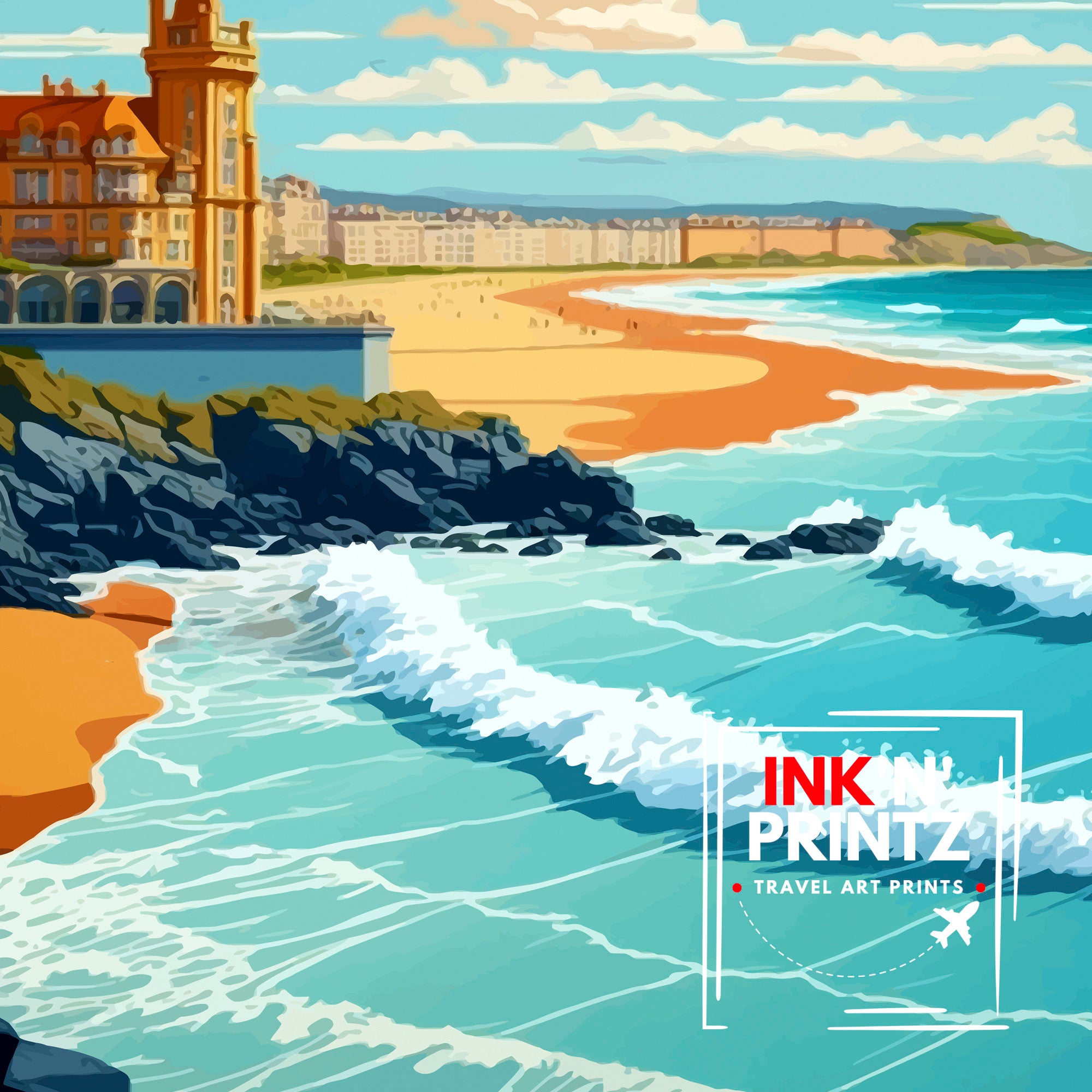 Biarritz France Travel Print Biarritz Wall Decor Biarritz Home Living Decor Biarritz France Illustration Travel Poster Gift for Biarritz