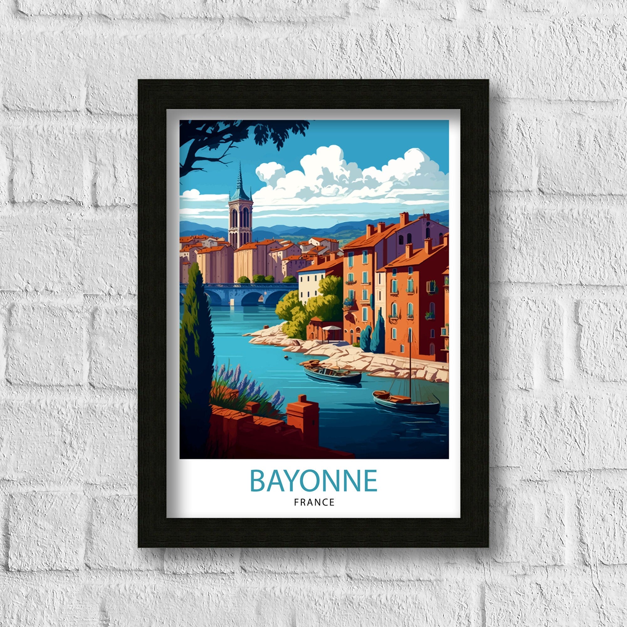 Bayonne France Travel Print Bayonne Wall Decor Bayonne Home Living Decor Bayonne France Illustration Travel Poster Gift for Bayonne