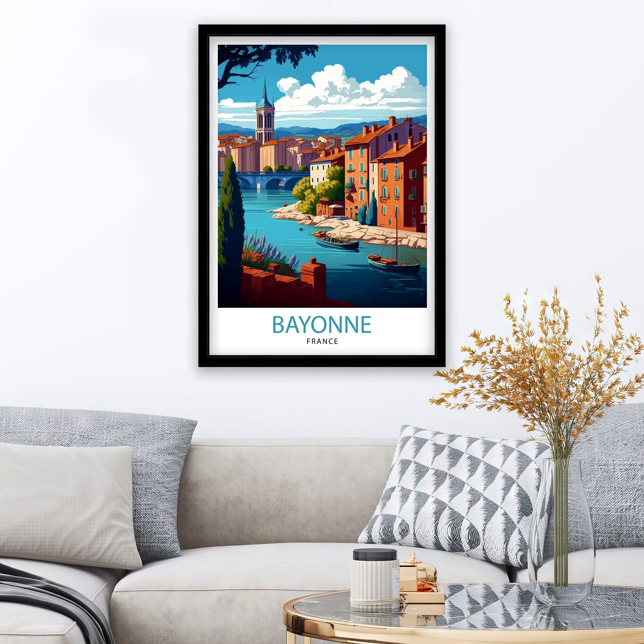 Bayonne France Travel Print Bayonne Wall Decor Bayonne Home Living Decor Bayonne France Illustration Travel Poster Gift for Bayonne