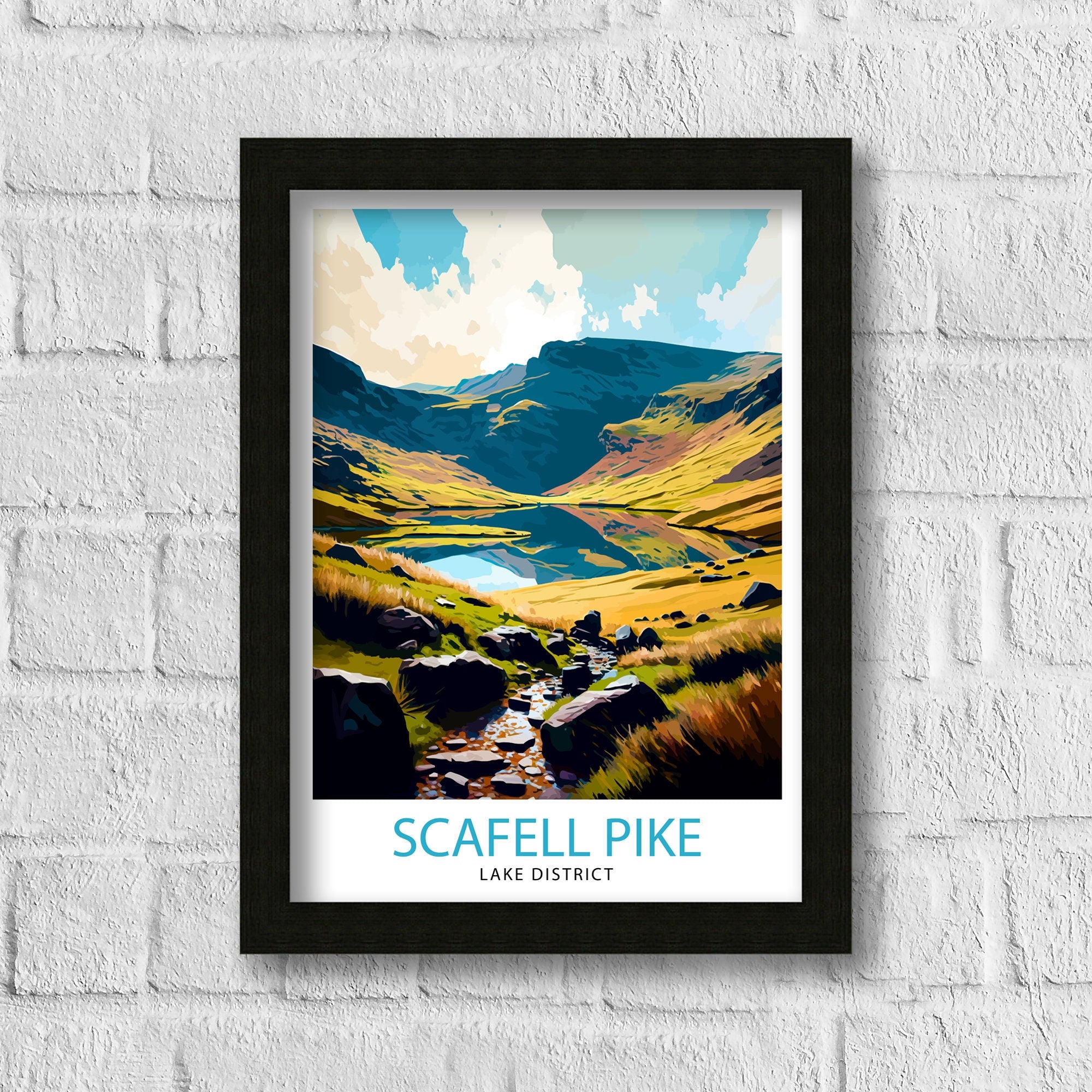 Scafell Pike Travel Print Lake District Wall Art Scafell Pike Illustration England Travel Poster Gift for Hikers Mountain Wall Decor