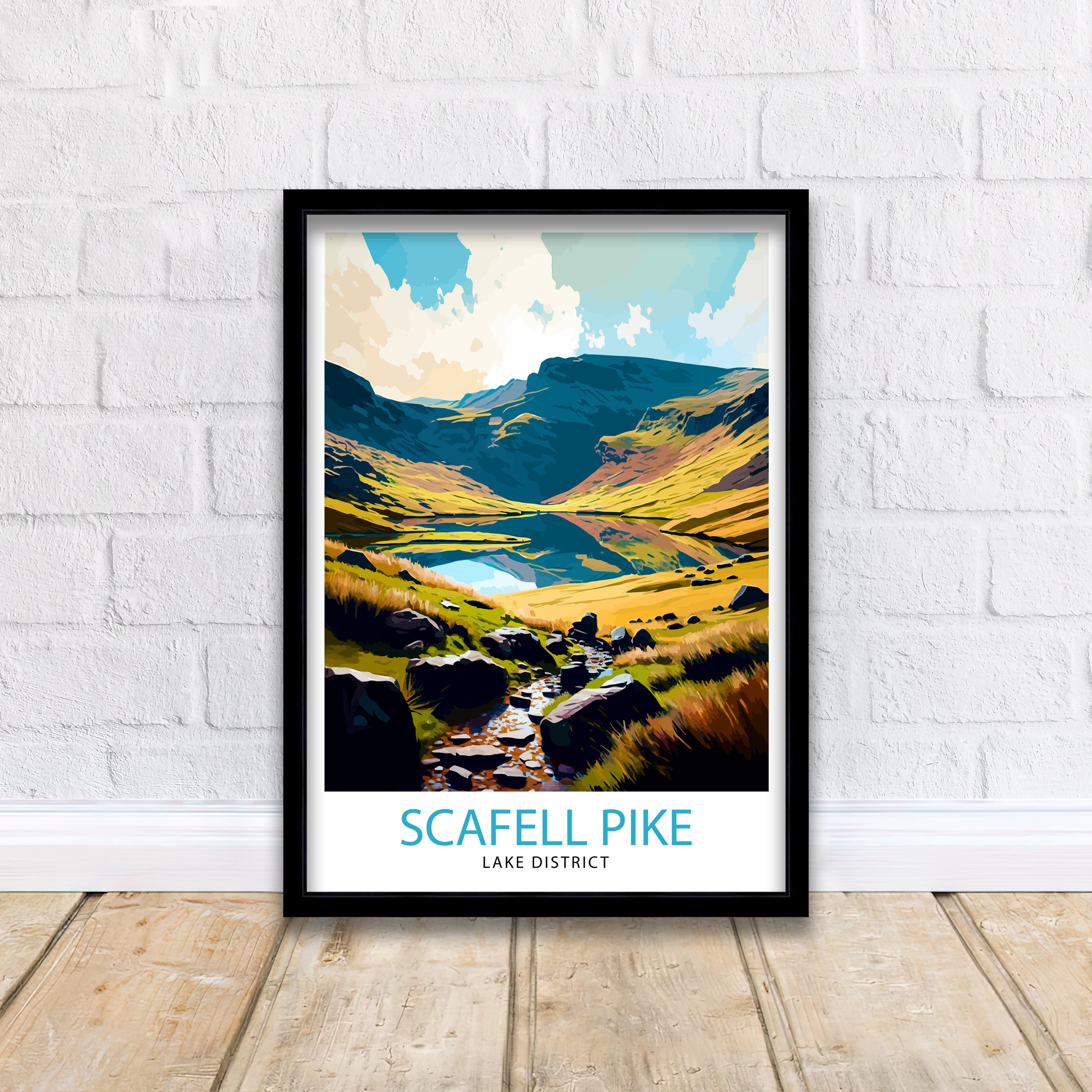 Scafell Pike Travel Print Lake District Wall Art Scafell Pike Illustration England Travel Poster Gift for Hikers Mountain Wall Decor
