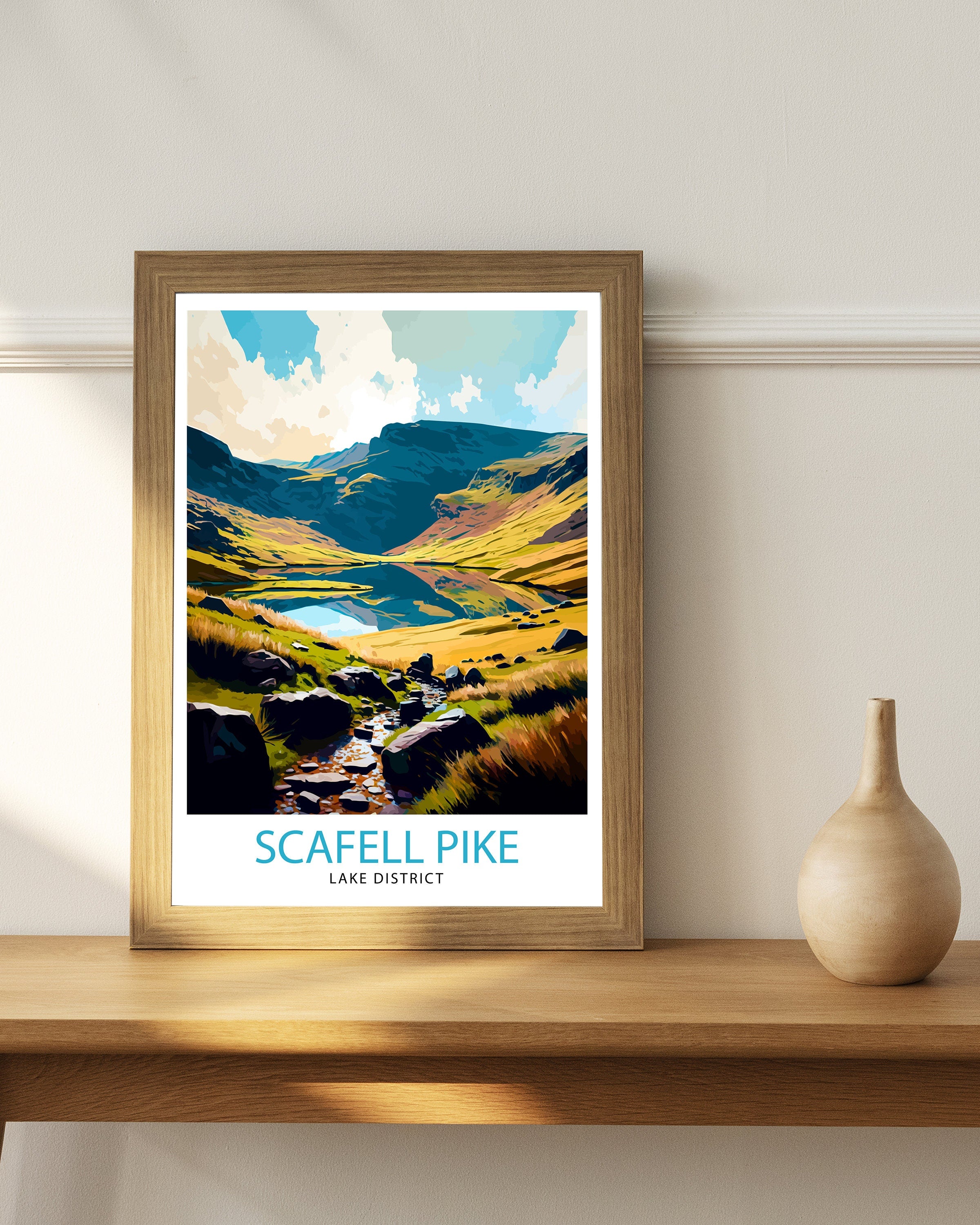 Scafell Pike Travel Print Lake District Wall Art Scafell Pike Illustration England Travel Poster Gift for Hikers Mountain Wall Decor