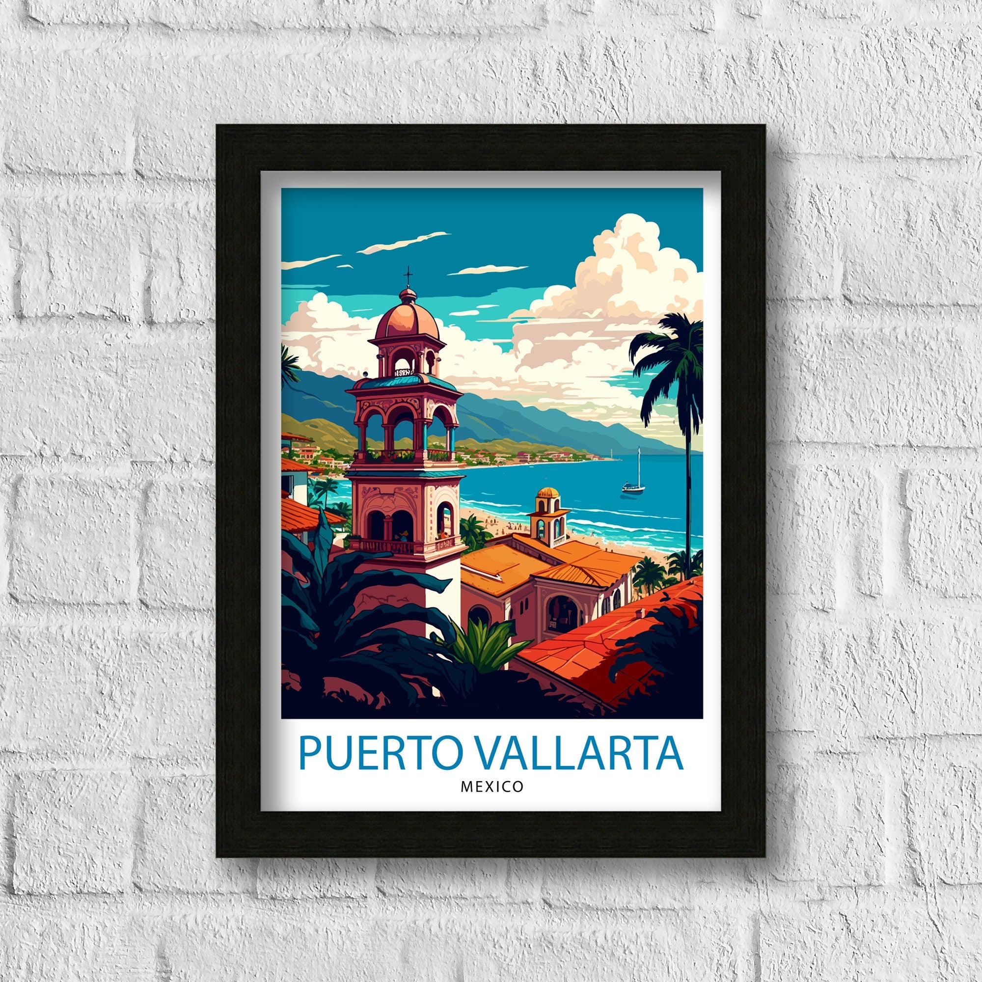 Puerto Vallarta Travel Print Puerto Vallarta Wall Decor Puerto Vallarta Home Living Decor Puerto Vallarta Illustration Travel Poster