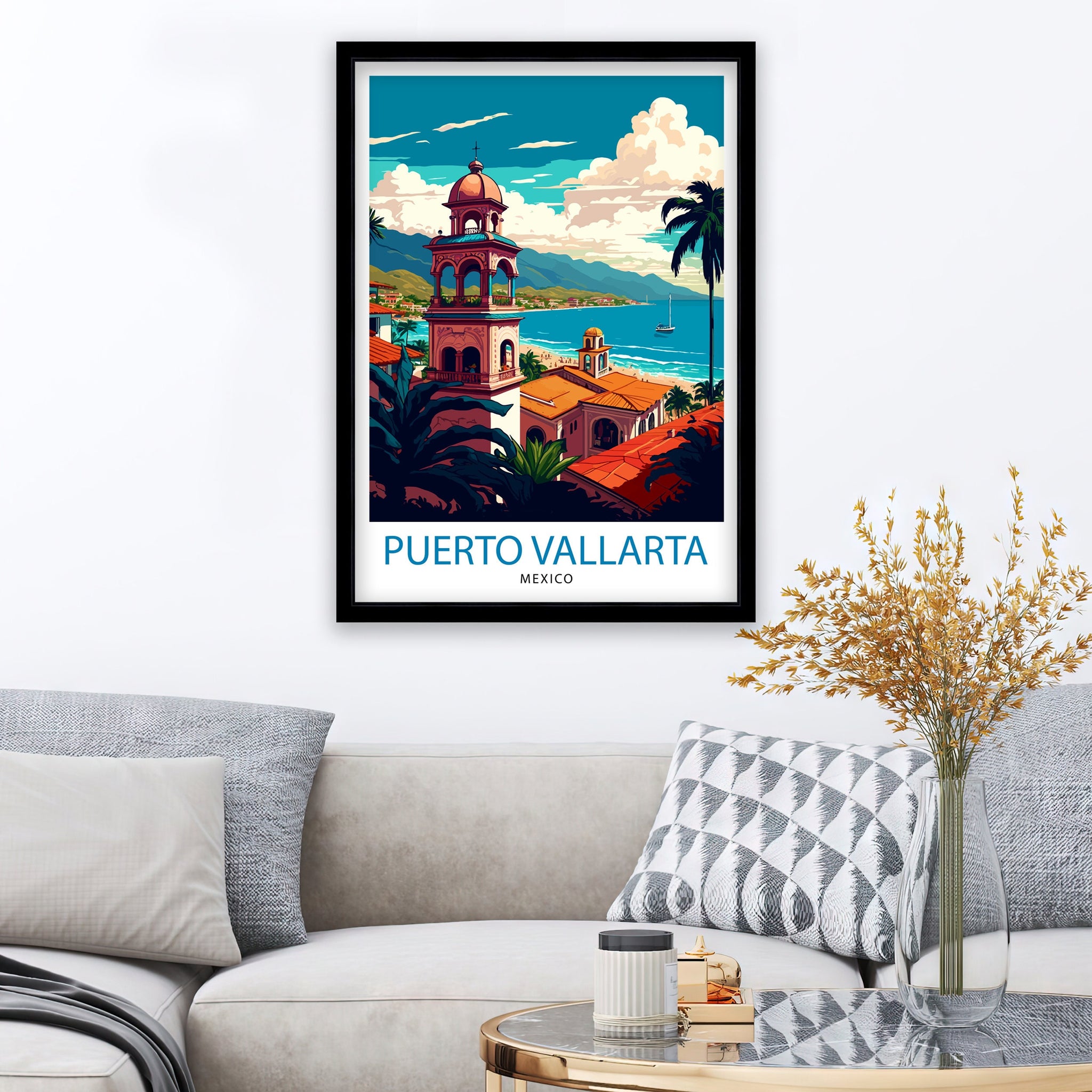 Puerto Vallarta Travel Print Puerto Vallarta Wall Decor Puerto Vallarta Home Living Decor Puerto Vallarta Illustration Travel Poster