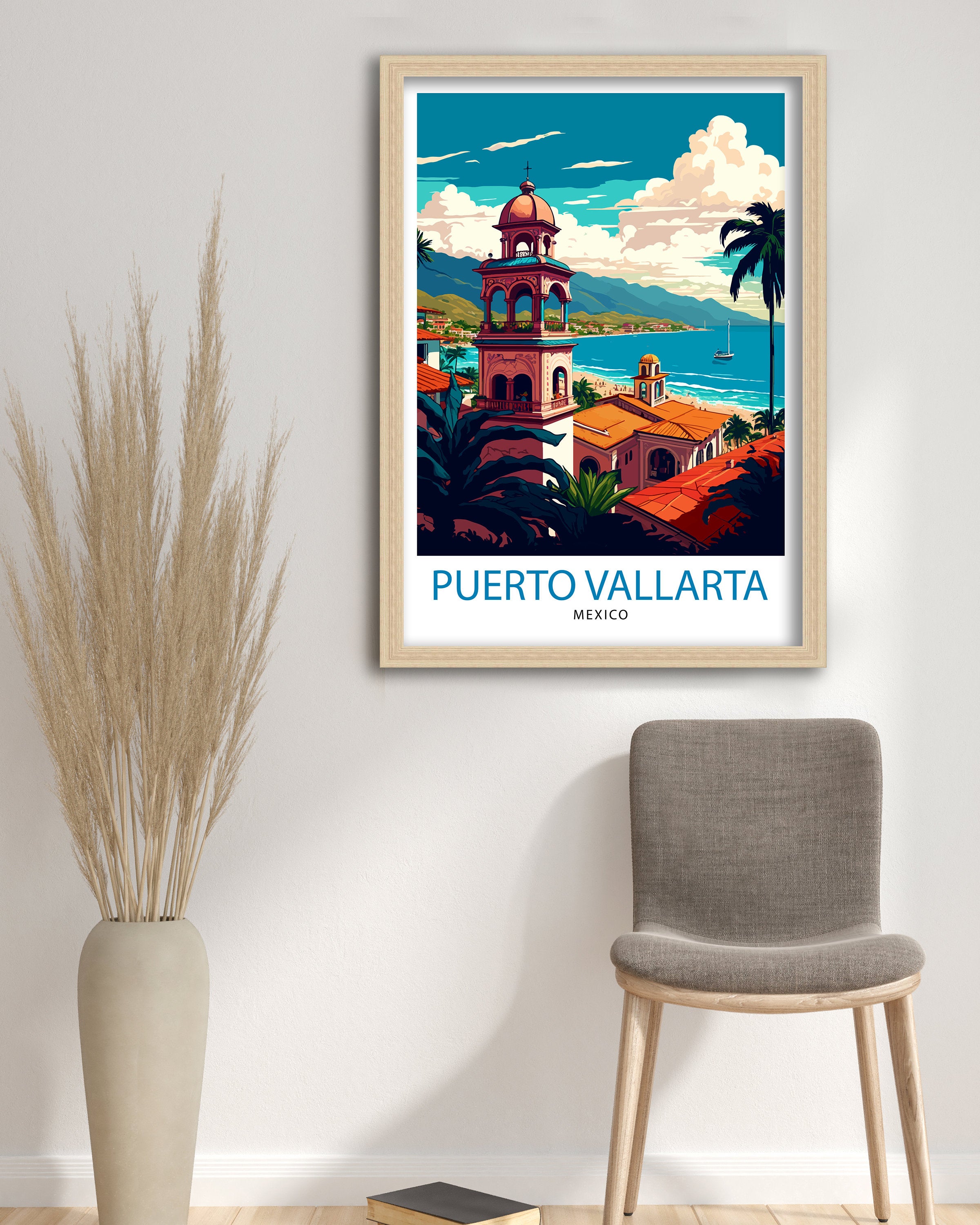 Puerto Vallarta Travel Print Puerto Vallarta Wall Decor Puerto Vallarta Home Living Decor Puerto Vallarta Illustration Travel Poster