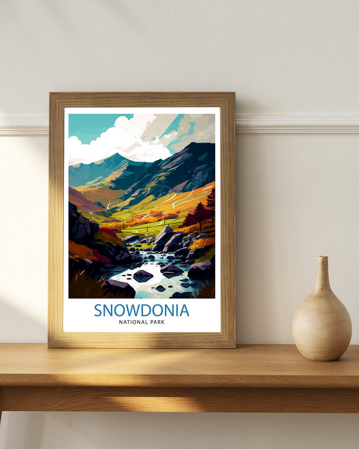 Snowdonia National Park Travel Poster Wall Art Decor Snowdonia Illustration Travel Poster Wales Home Decor Mountain Landscape Poster