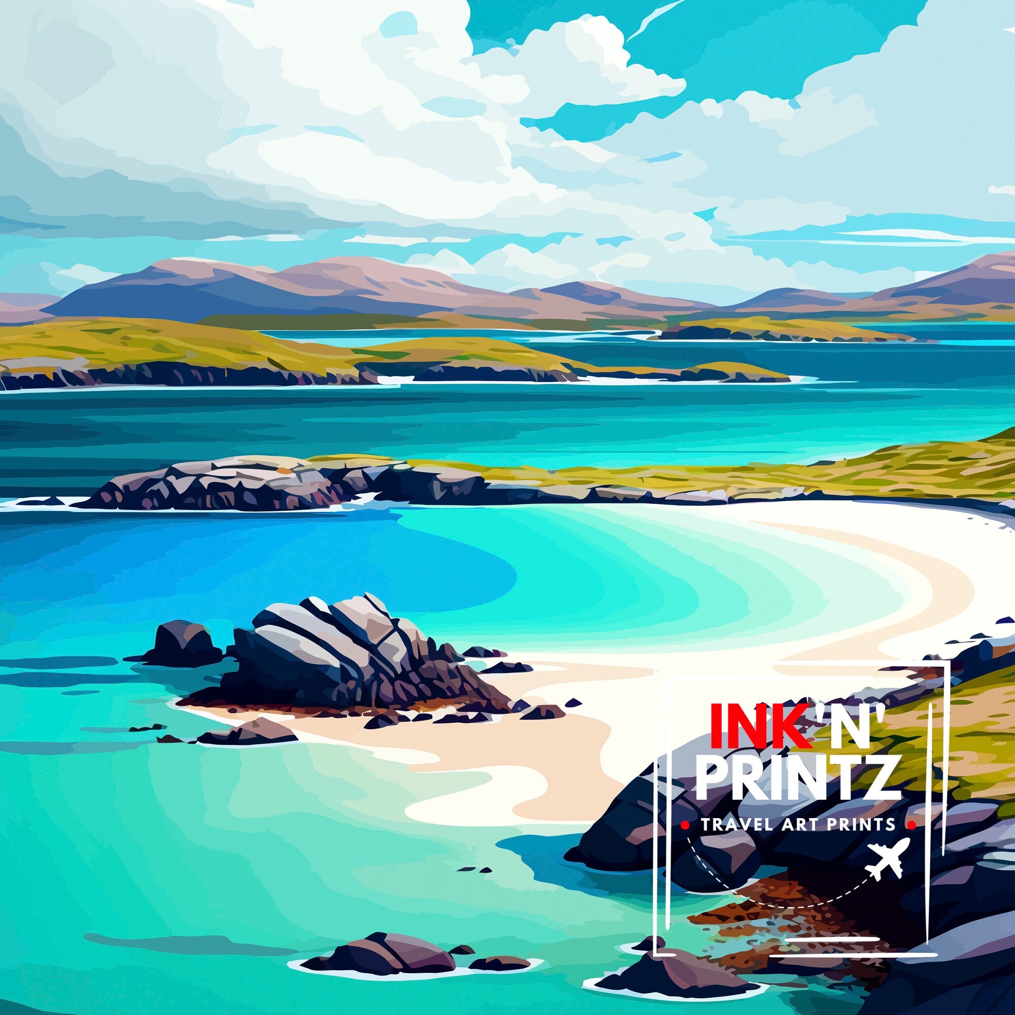 Isle of Barra Travel Print Barra Wall Decor Barra Home Living Decor Barra Illustration Travel Poster Gift For Barra Barra Home Decor