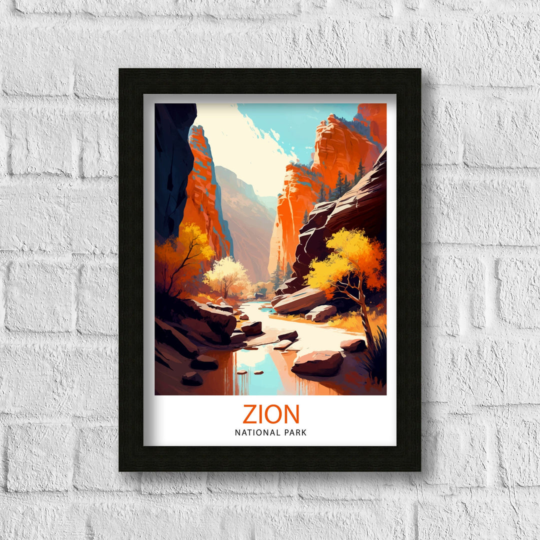 Zion National Park Travel Print Utah Wall Decor Zion Canyon Illustration Travel Poster Gift for Hiker Adventure Wall Art Zion Park Home