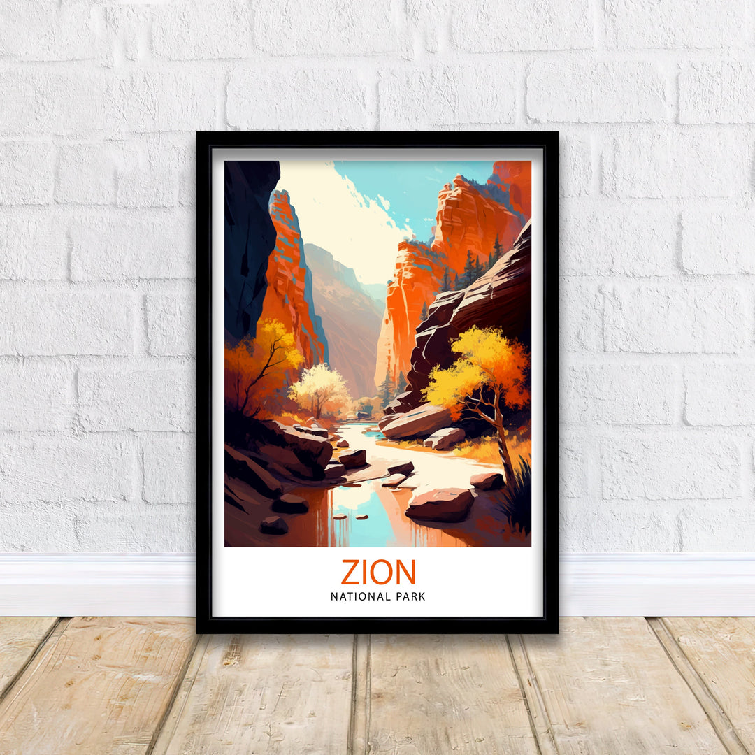 Zion National Park Travel Print Utah Wall Decor Zion Canyon Illustration Travel Poster Gift for Hiker Adventure Wall Art Zion Park Home