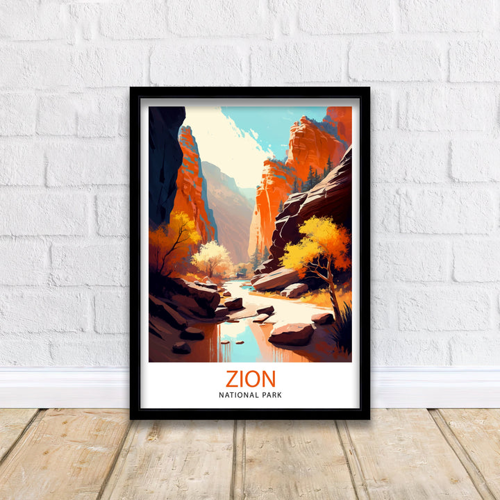Zion National Park Travel Print Utah Wall Decor Zion Canyon Illustration Travel Poster Gift for Hiker Adventure Wall Art Zion Park Home
