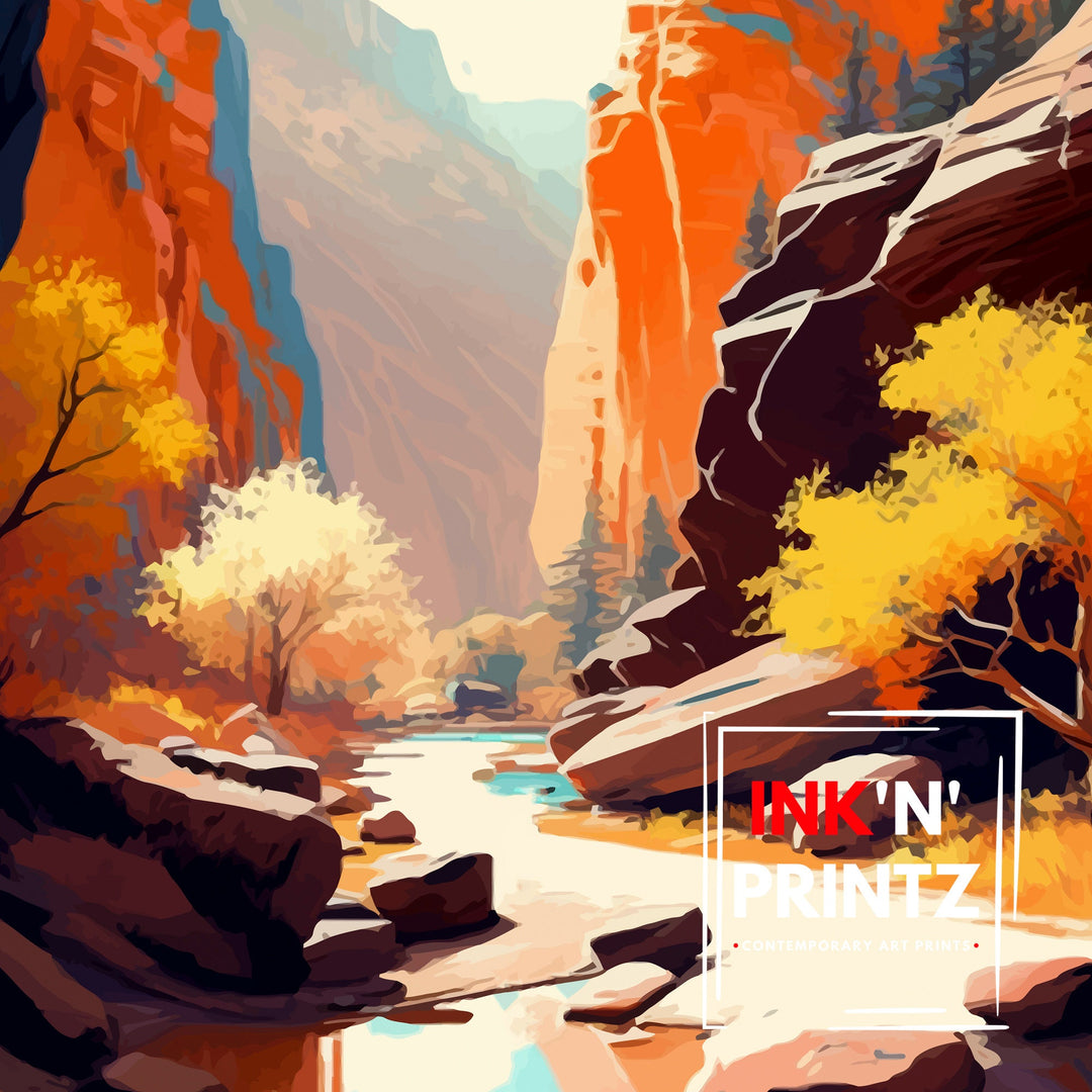 Zion National Park Travel Print Utah Wall Decor Zion Canyon Illustration Travel Poster Gift for Hiker Adventure Wall Art Zion Park Home