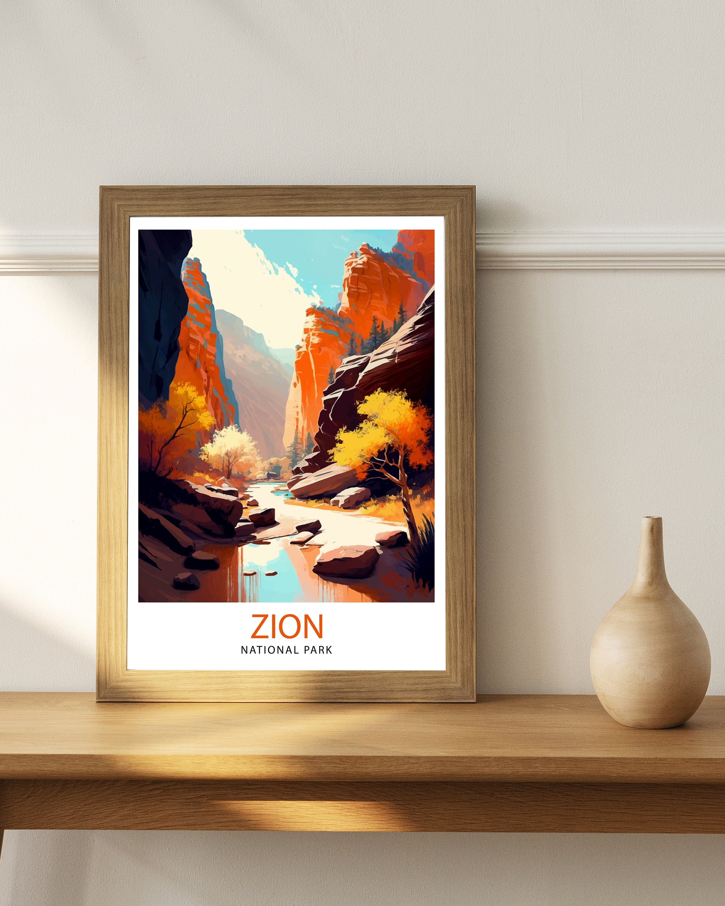 Zion National Park Travel Print Utah Wall Decor Zion Canyon Illustration Travel Poster Gift for Hiker Adventure Wall Art Zion Park Home