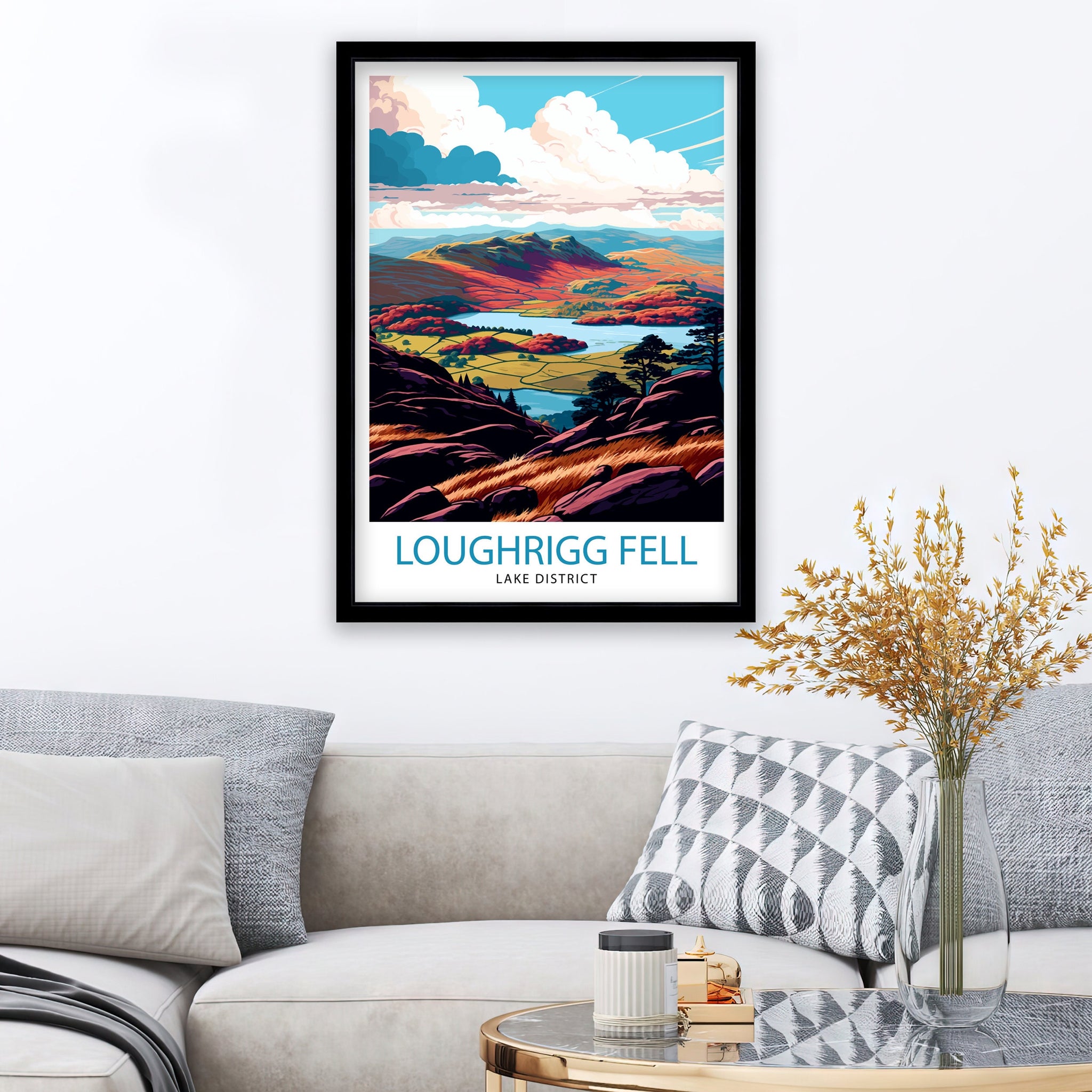 Loughrigg Fell Lake District Travel Print Lake District Wall Decor Loughrigg Fell Home Living Decor Lake District Illustration Travel Poster