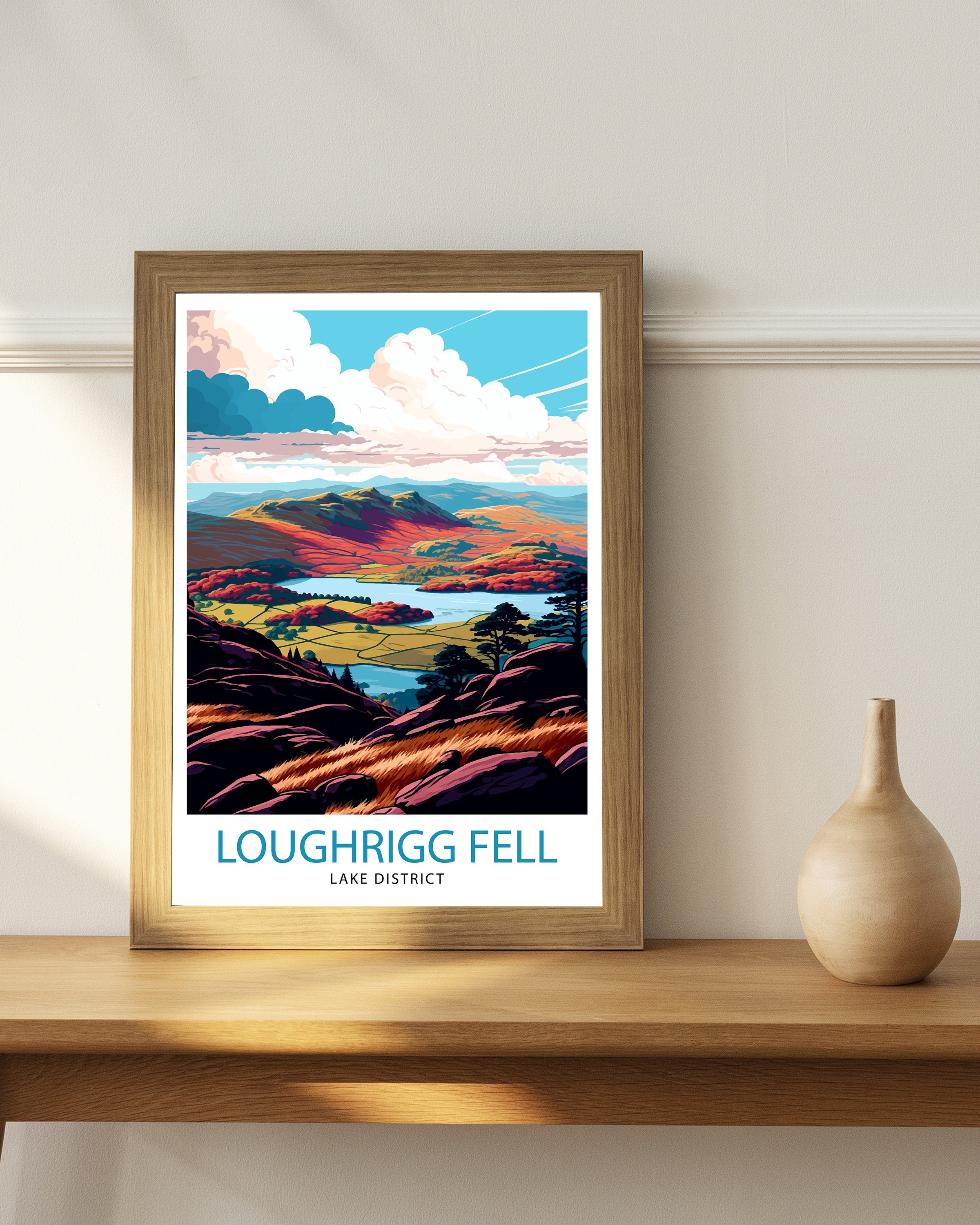 Loughrigg Fell Lake District Travel Print Lake District Wall Decor Loughrigg Fell Home Living Decor Lake District Illustration Travel Poster