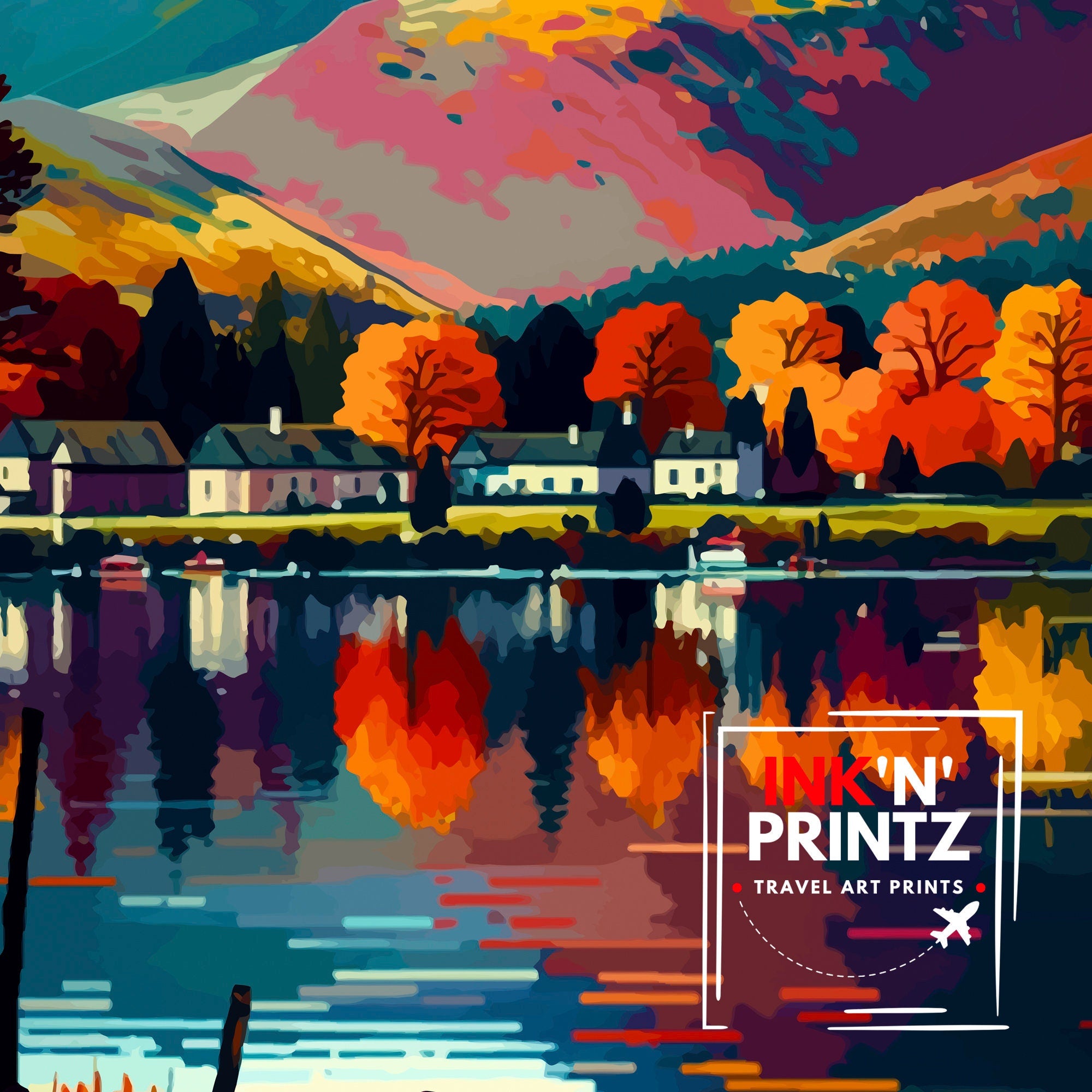 Keswick Lake District Travel Print Lake District Wall Decor Keswick Home Living Decor Lake District Illustration Travel Poster