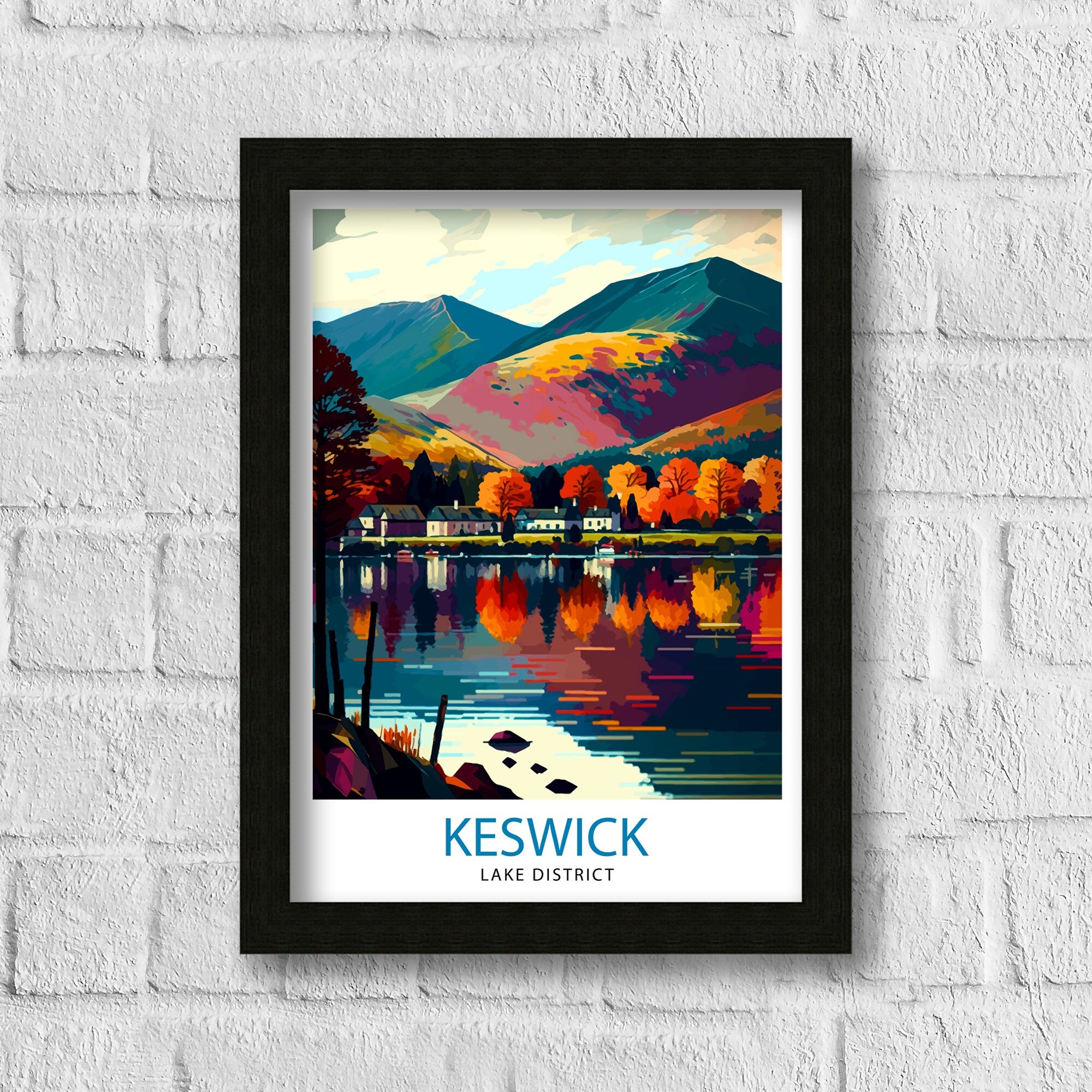Keswick Lake District Travel Print Lake District Wall Decor Keswick Home Living Decor Lake District Illustration Travel Poster