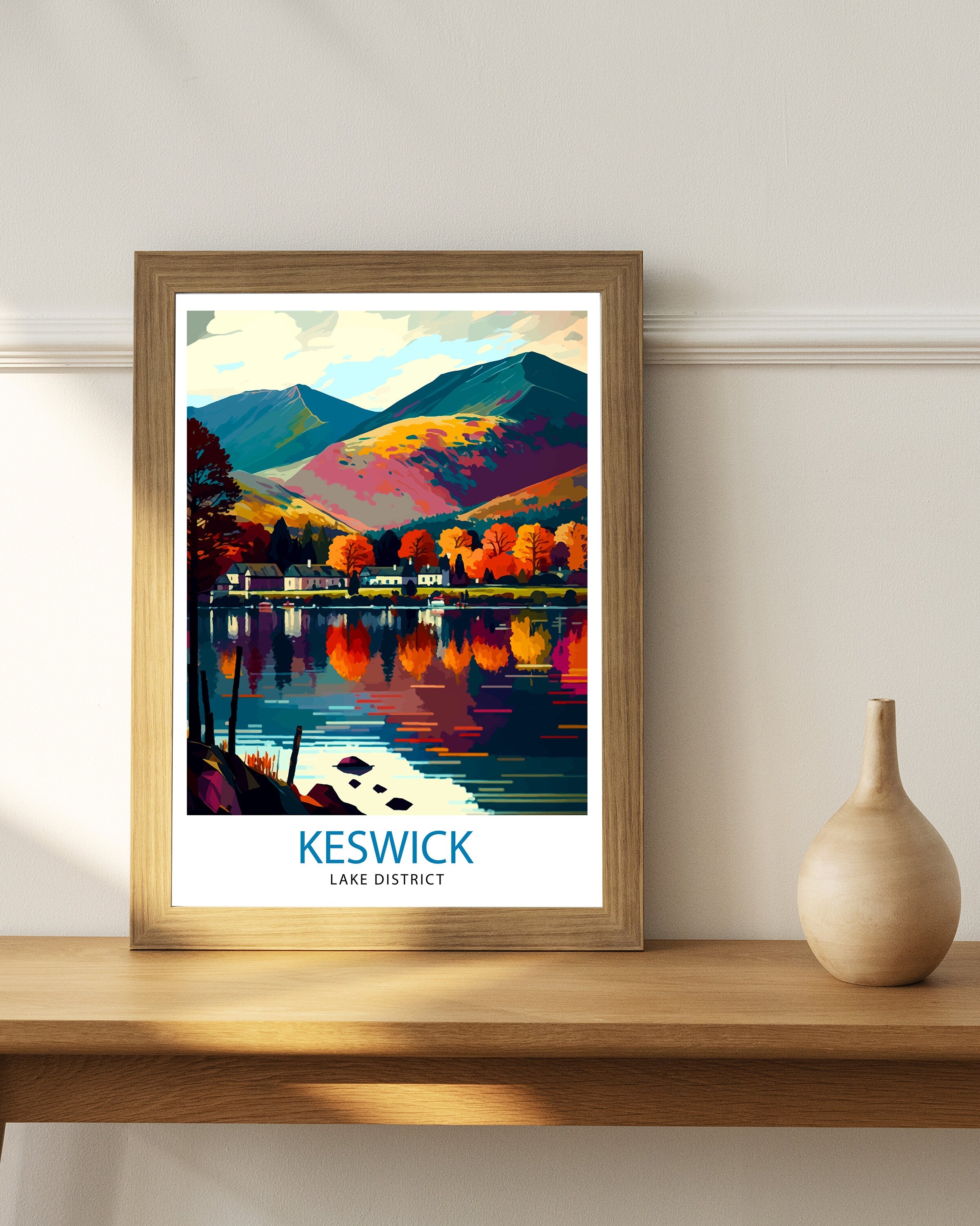 Keswick Lake District Travel Print Lake District Wall Decor Keswick Home Living Decor Lake District Illustration Travel Poster