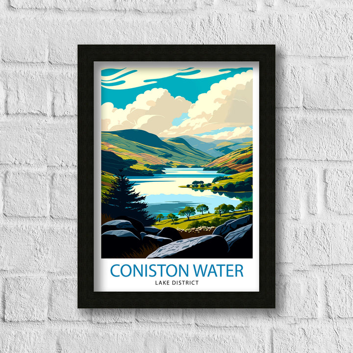 Coniston Water Lake District Travel Poster Lake District