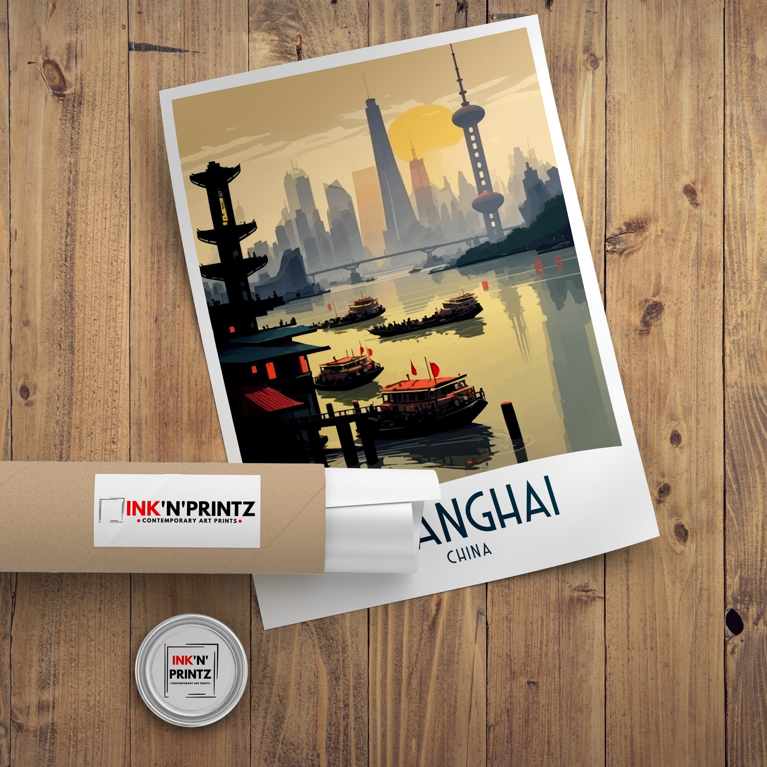 Shanghai China Travel Poster | Architectural Cityscape Art Print