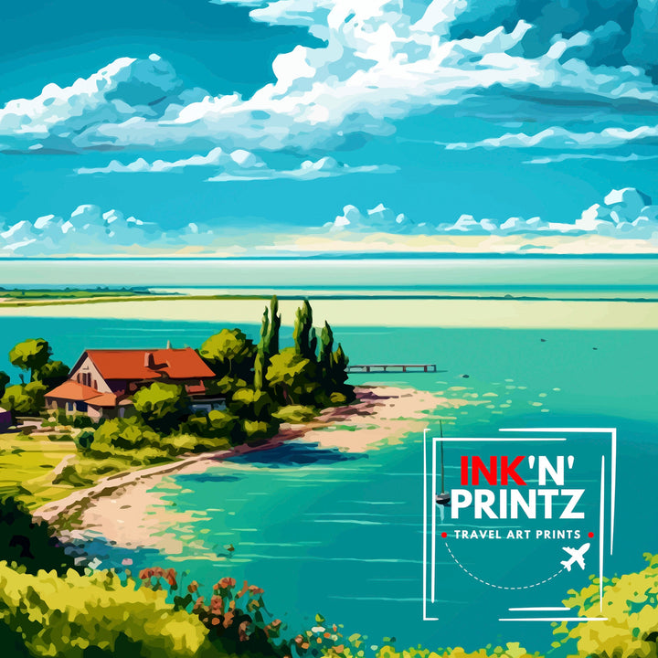 Lake Balaton Hungary Travel Print Wall Decor, Home Living Decor Hungary Illustration Travel Poster, Gift For Hungary Hungary Home Decor