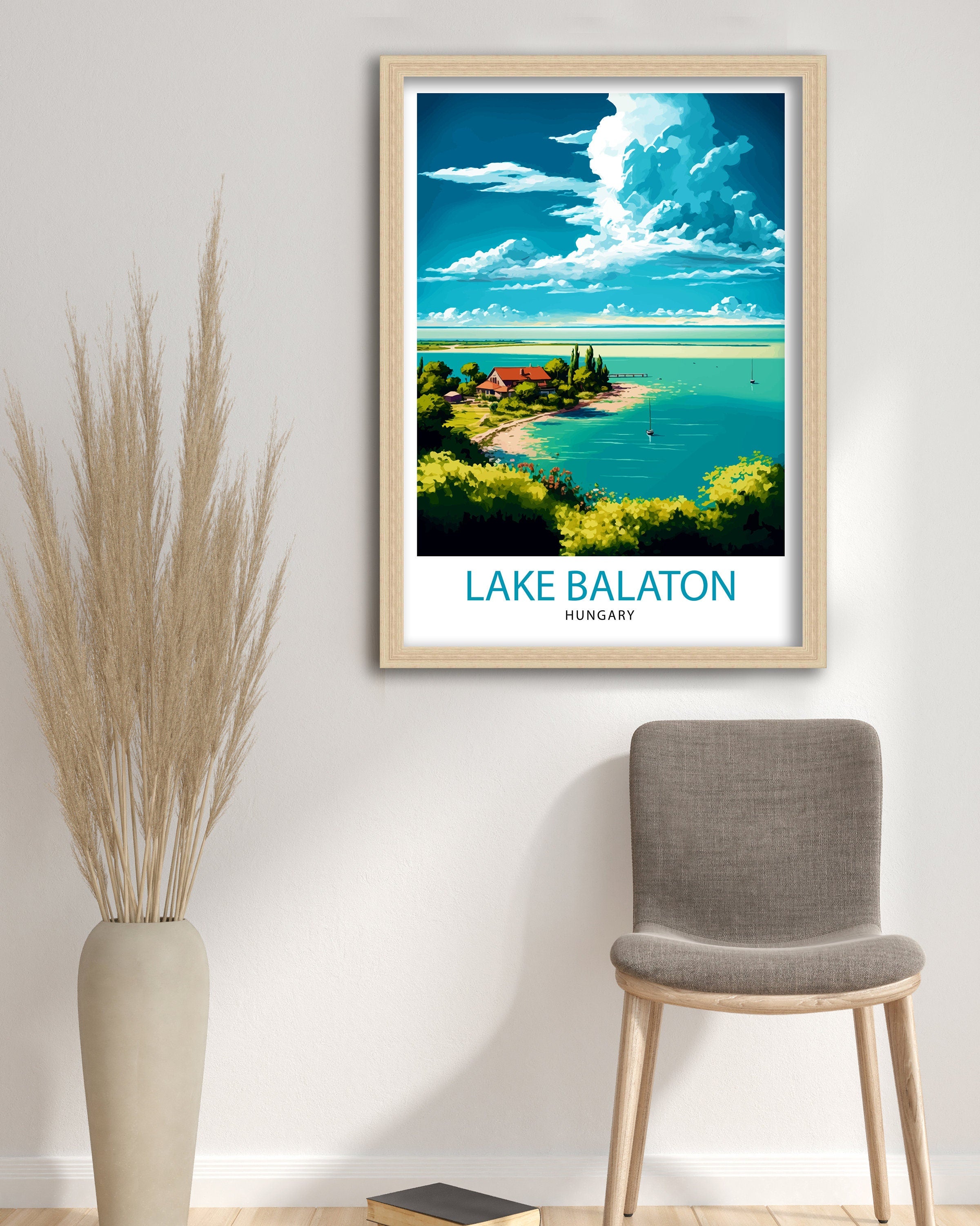 Lake Balaton Hungary Travel Print Wall Decor, Home Living Decor Hungary Illustration Travel Poster, Gift For Hungary Hungary Home Decor