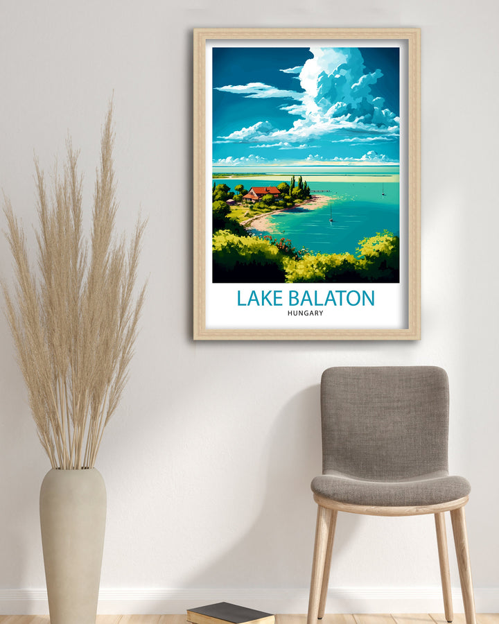 Lake Balaton Hungary Travel Print Wall Decor, Home Living Decor Hungary Illustration Travel Poster, Gift For Hungary Hungary Home Decor