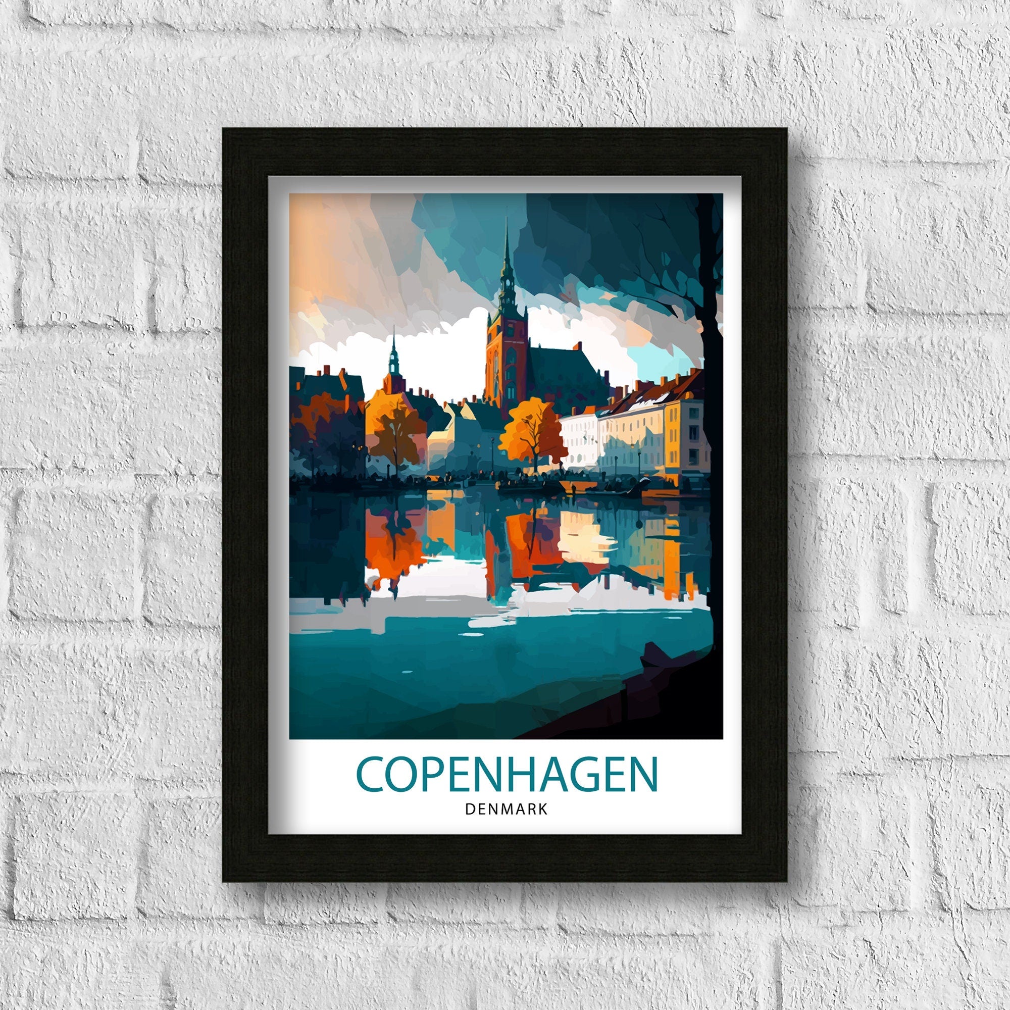 Copenhagen Travel Print Denmark Wall Art Copenhagen Home Decor Copenhagen Illustration Travel Poster Gift Denmark Home Decor