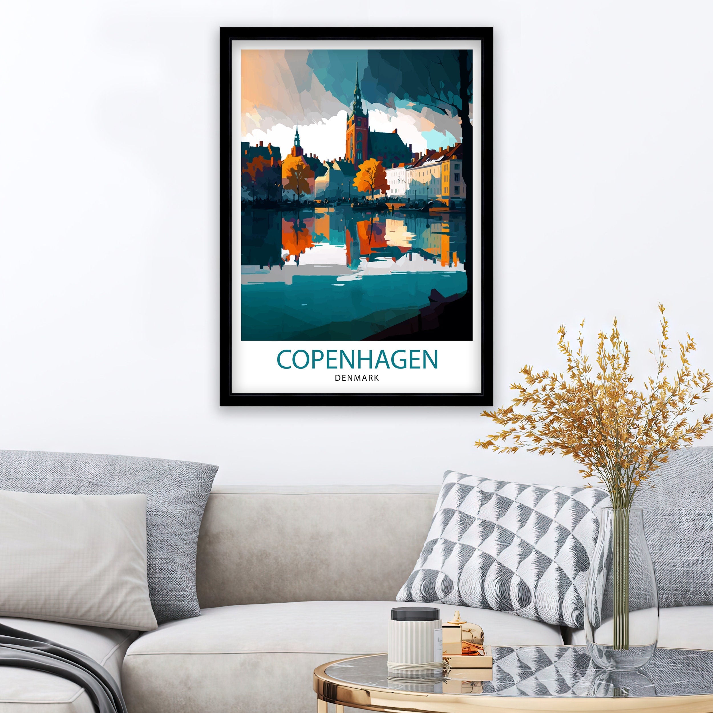 Copenhagen Travel Print Denmark Wall Art Copenhagen Home Decor Copenhagen Illustration Travel Poster Gift Denmark Home Decor
