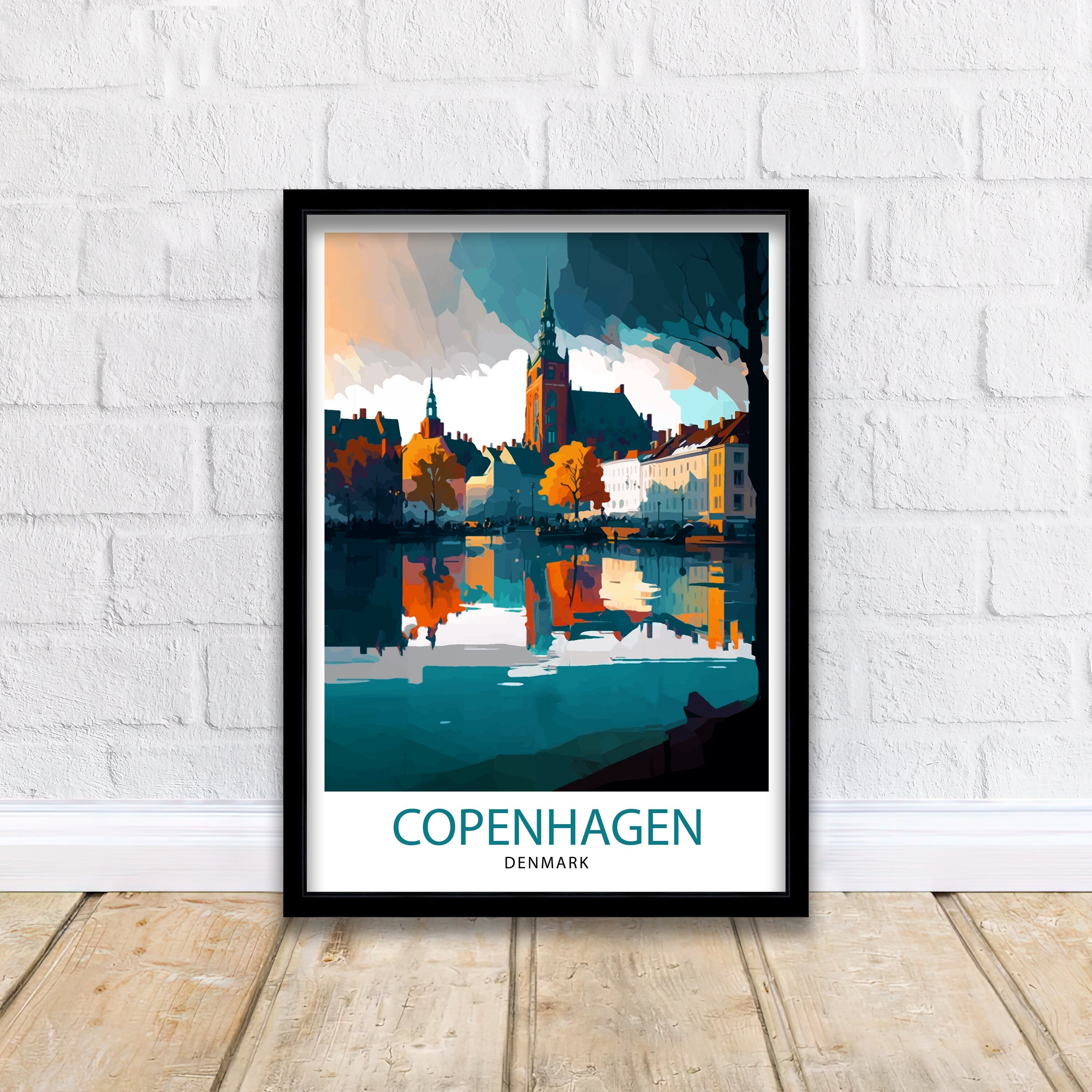 Copenhagen Travel Print Denmark Wall Art Copenhagen Home Decor Copenhagen Illustration Travel Poster Gift Denmark Home Decor
