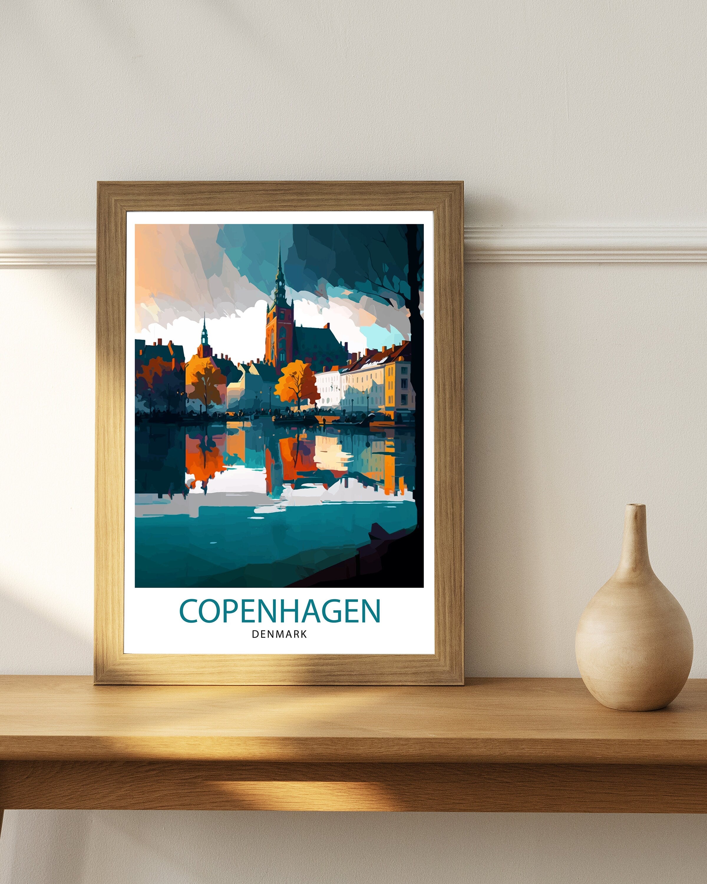 Copenhagen Travel Print Denmark Wall Art Copenhagen Home Decor Copenhagen Illustration Travel Poster Gift Denmark Home Decor