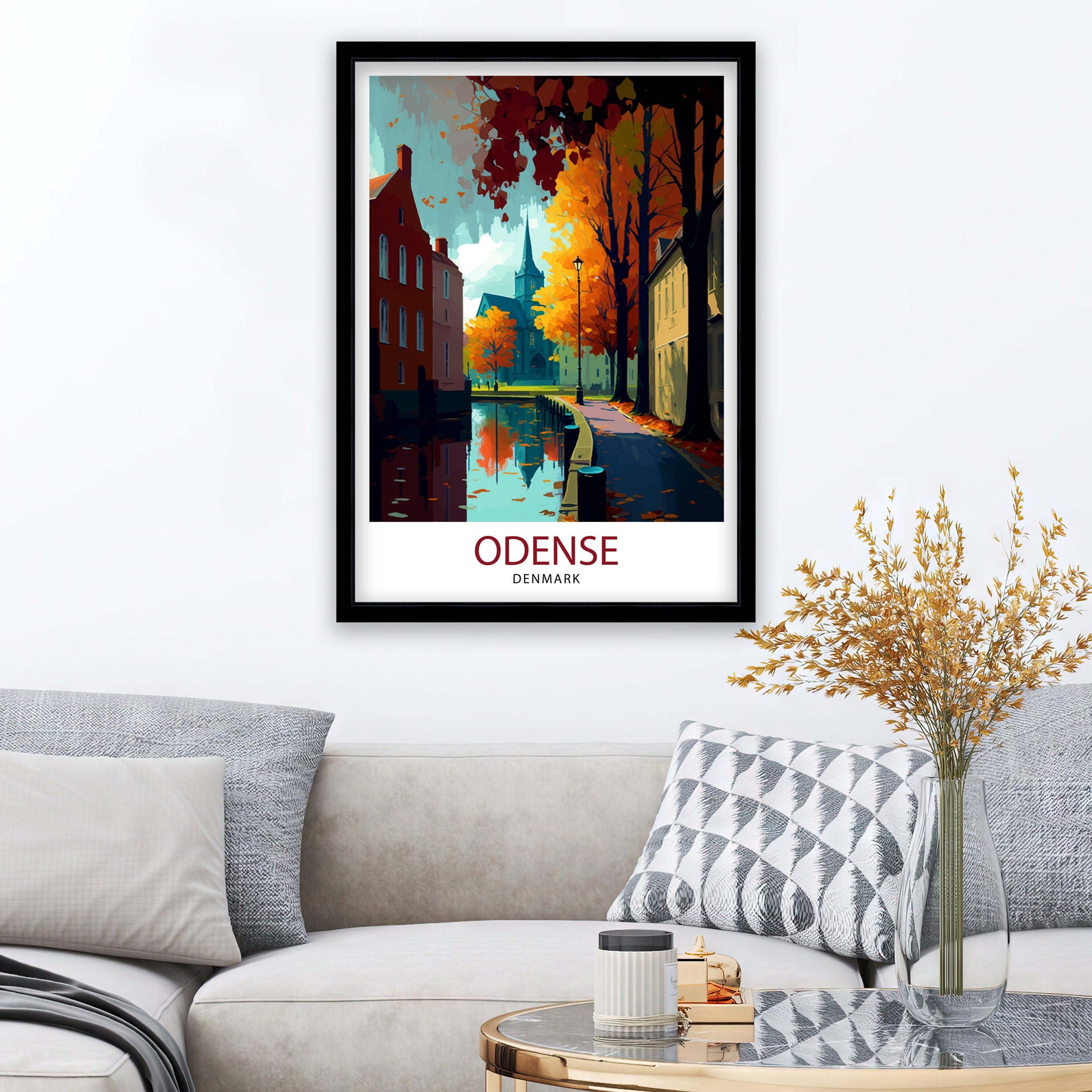 Odense Denmark Travel Print Odense Wall Art Denmark Travel Poster Odense Cityscape Illustration Odense Home Decor Denmark Gift