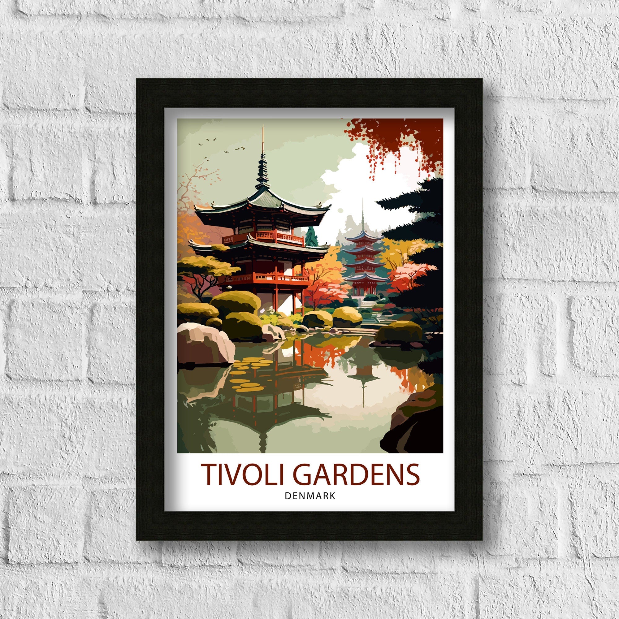 Tivoli Gardens Travel Print Tivoli Wall Decor Denmark Travel Poster Tivoli Illustration Tivoli Gift Tivoli Home Decor
