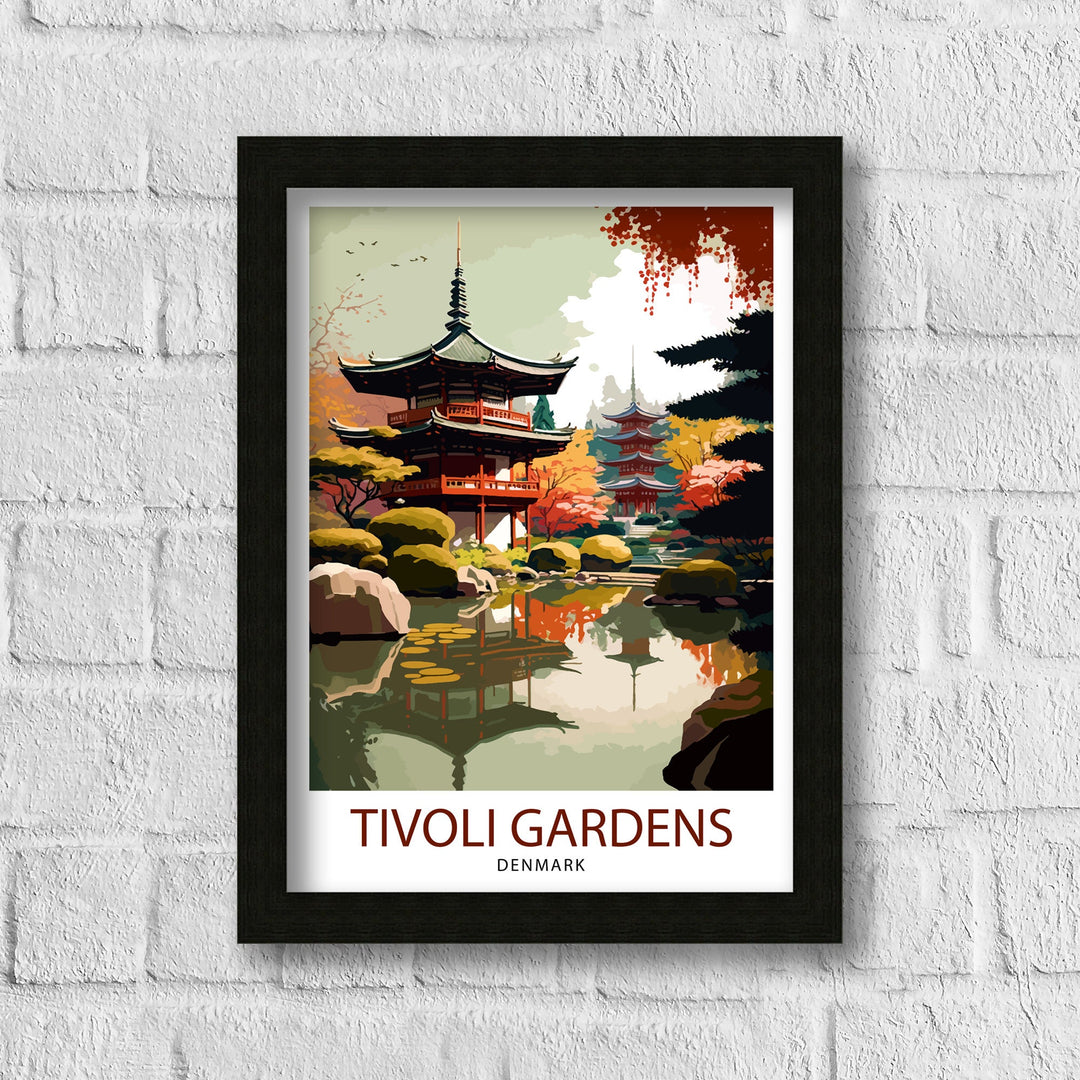 Tivoli Gardens Travel Print Tivoli Wall Decor Denmark Travel Poster Tivoli Illustration Tivoli Gift Tivoli Home Decor