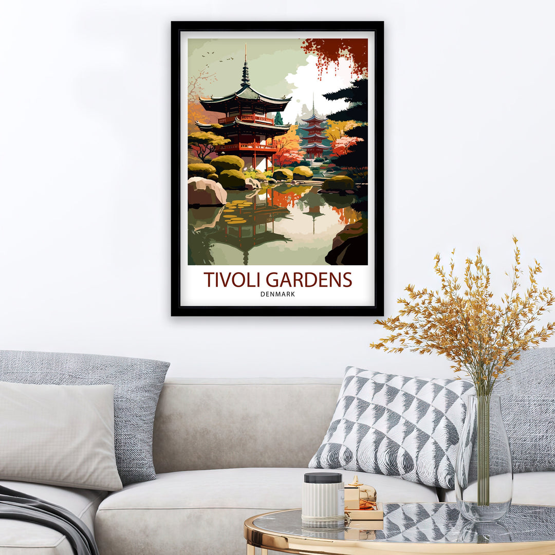 Tivoli Gardens Travel Print Tivoli Wall Decor Denmark Travel Poster Tivoli Illustration Tivoli Gift Tivoli Home Decor