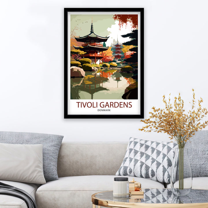Tivoli Gardens Travel Print Tivoli Wall Decor Denmark Travel Poster Tivoli Illustration Tivoli Gift Tivoli Home Decor