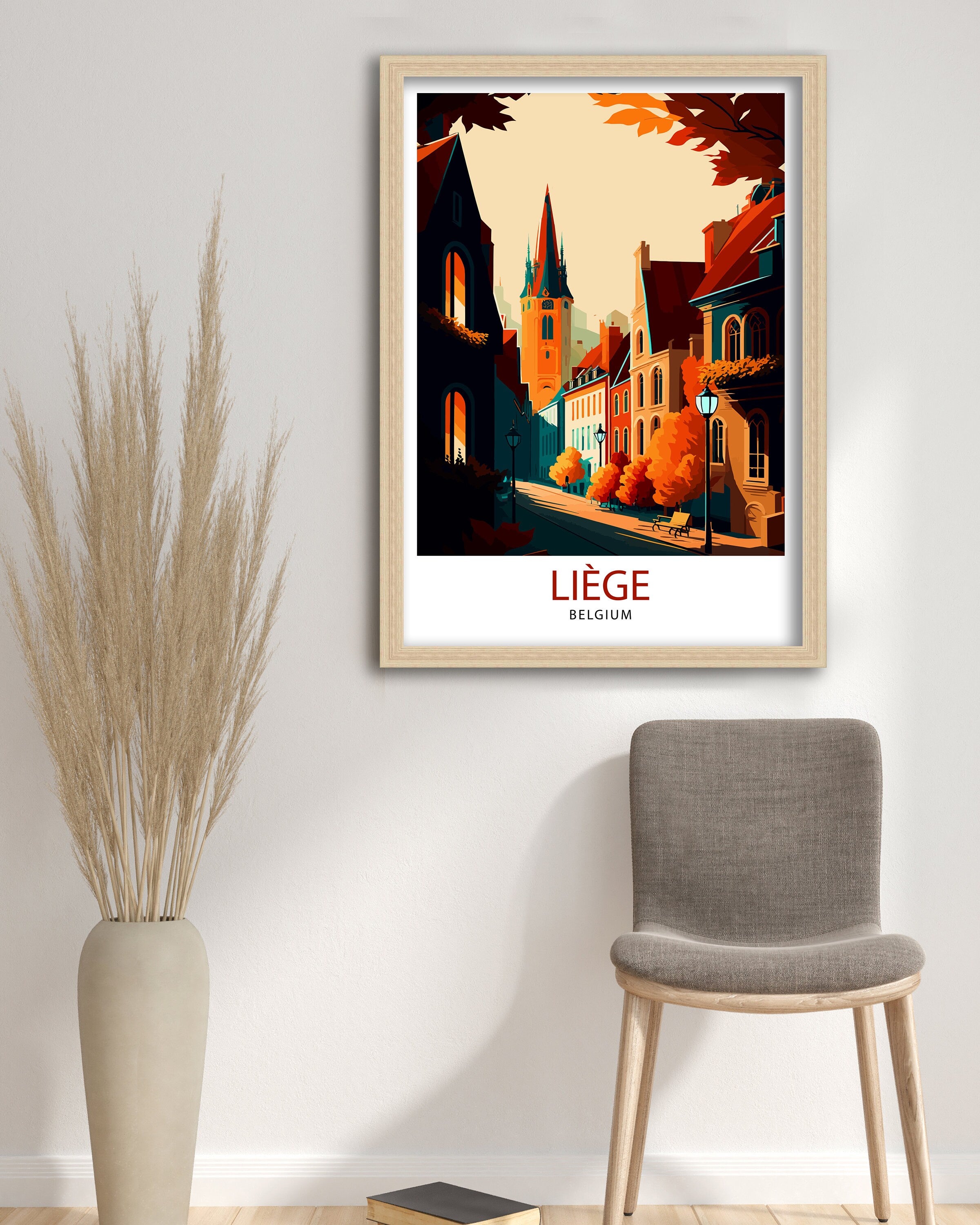 Liege Belgium Travel Print Wall Decor, Home Living Decor Liege Illustration Travel Poster, Belgium Gift Home