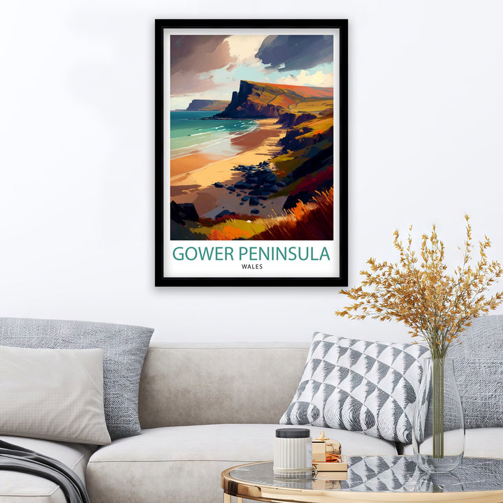 Gower Peninsula Wales Travel Poster Gower Peninsula