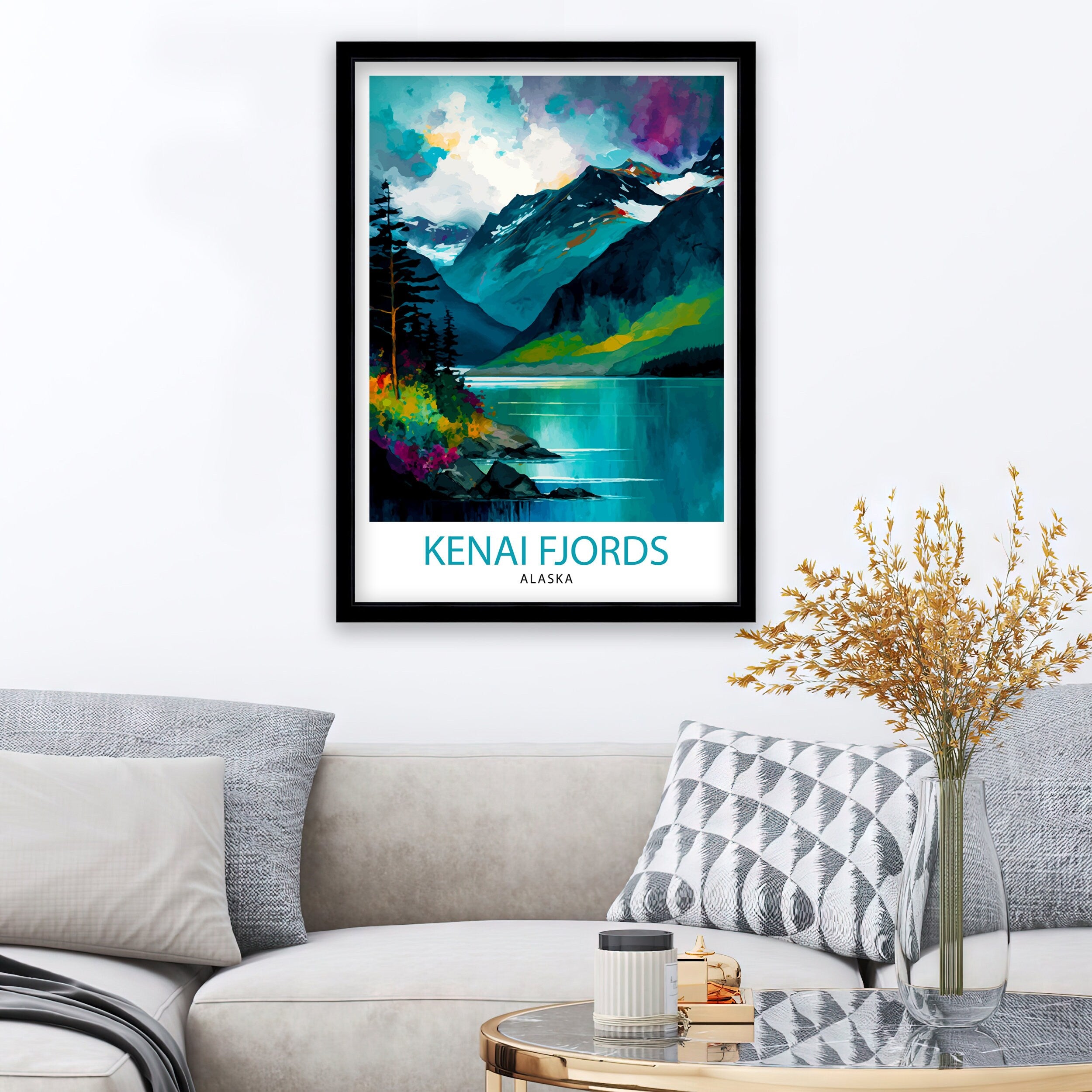 Kenai Fjords Alaska Travel Print Kenai Fjords National Park Wall Decor Alaska Travel Poster Gift Kenai Fjords Illustration Alaska Home Decor