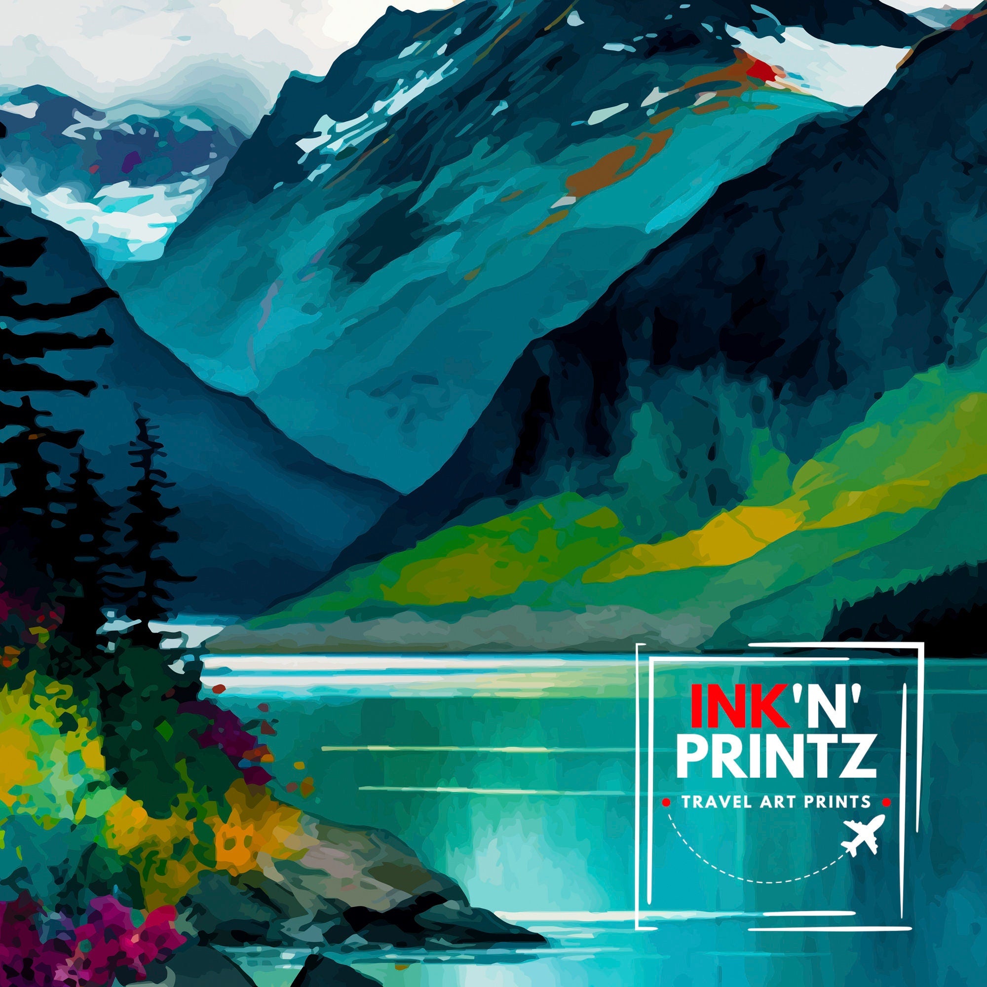 Kenai Fjords Alaska Travel Print Kenai Fjords National Park Wall Decor Alaska Travel Poster Gift Kenai Fjords Illustration Alaska Home Decor