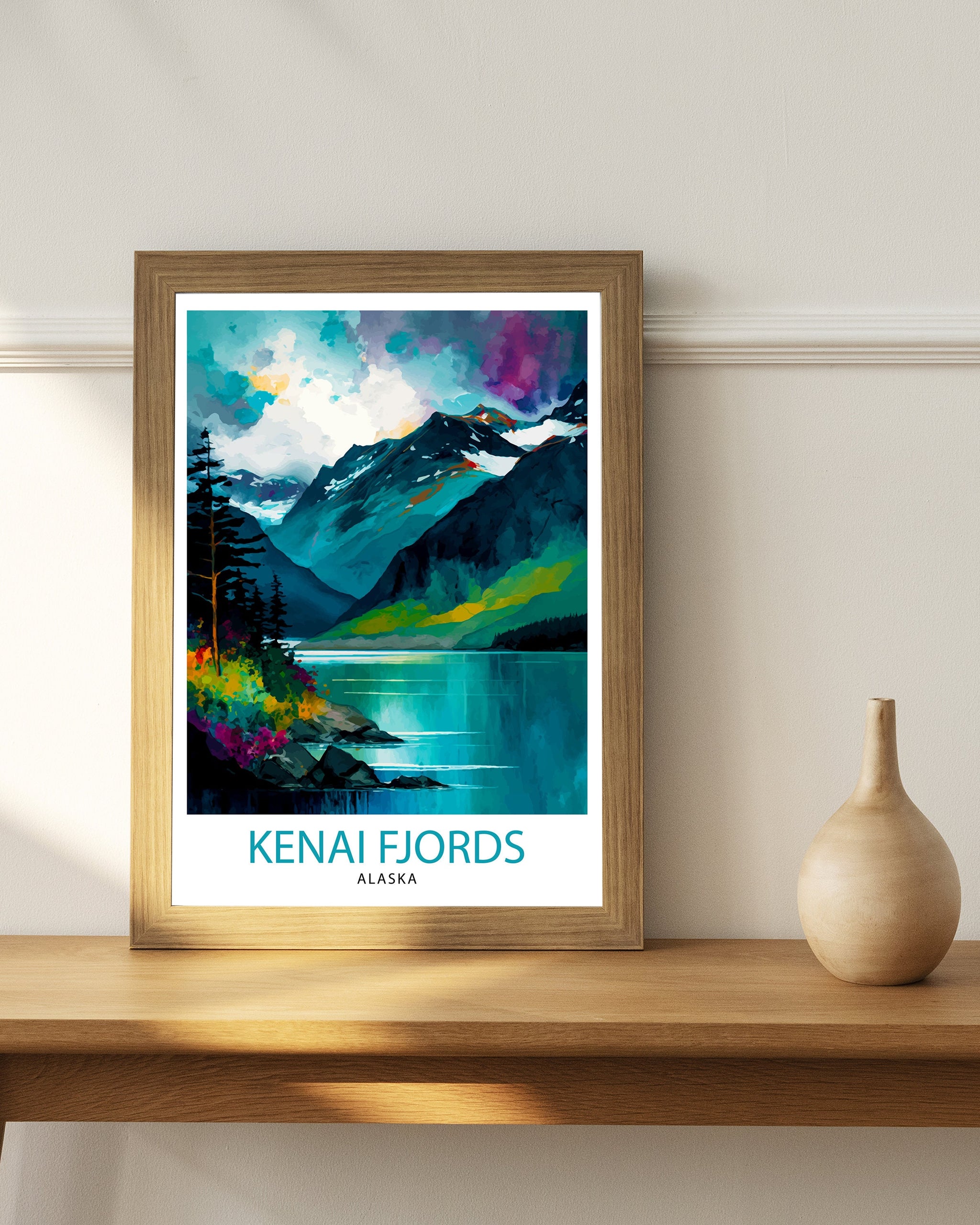 Kenai Fjords Alaska Travel Print Kenai Fjords National Park Wall Decor Alaska Travel Poster Gift Kenai Fjords Illustration Alaska Home Decor