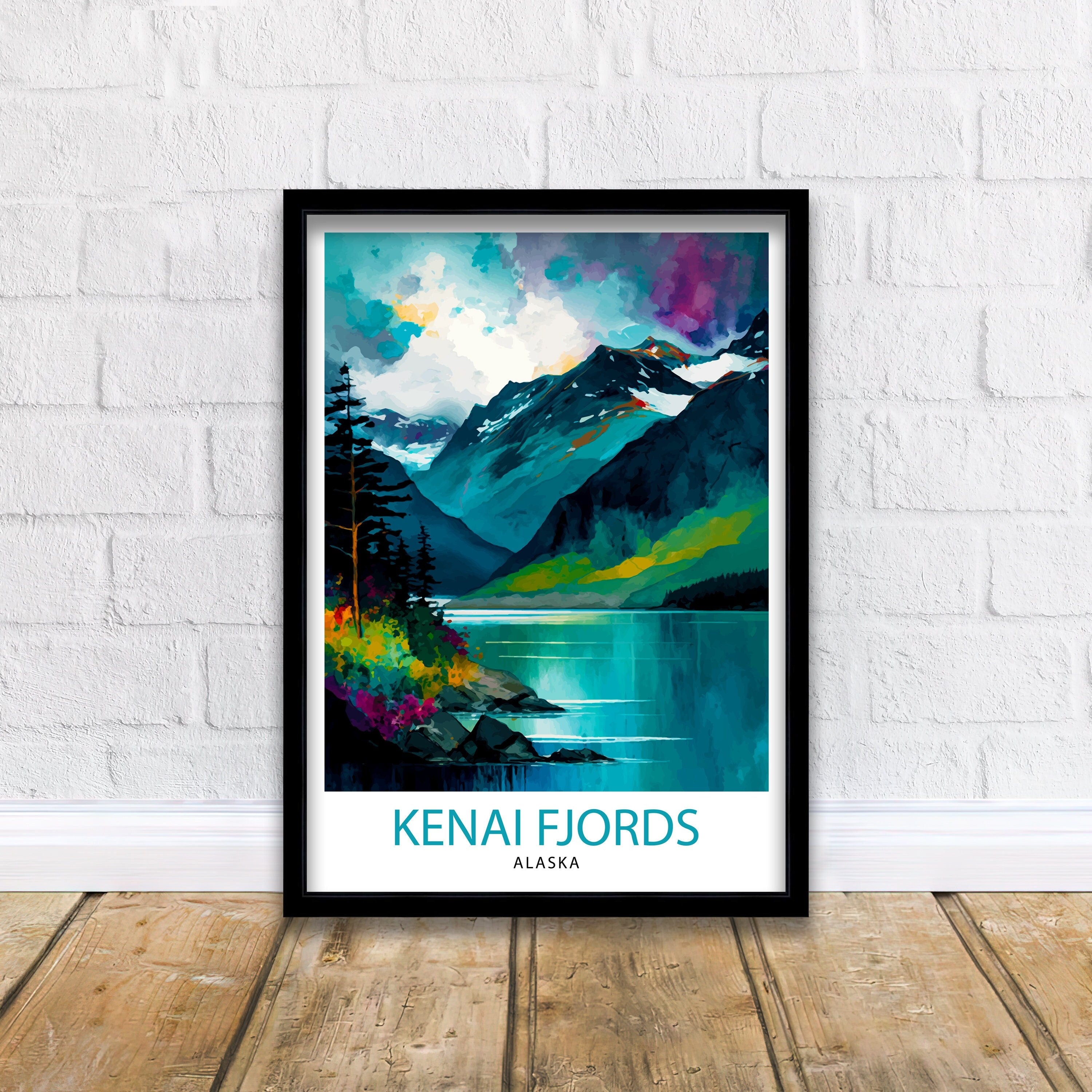 Kenai Fjords Alaska Travel Print Kenai Fjords National Park Wall Decor Alaska Travel Poster Gift Kenai Fjords Illustration Alaska Home Decor