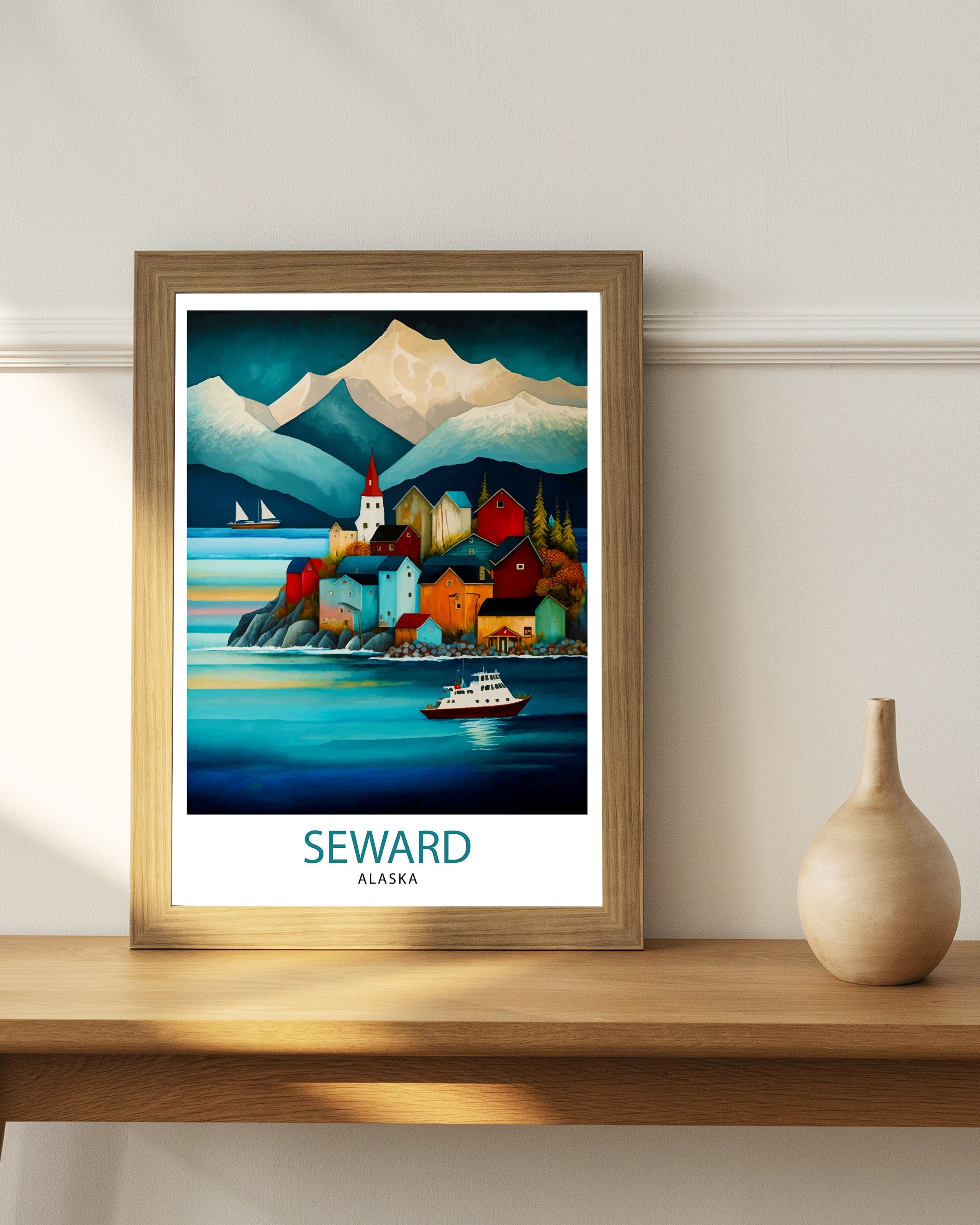 Seward Alaska Travel Print Seward Wall Decor Seward Home Living Decor Alaska Illustration Travel Poster Gift For Seward Alaska Home Decor