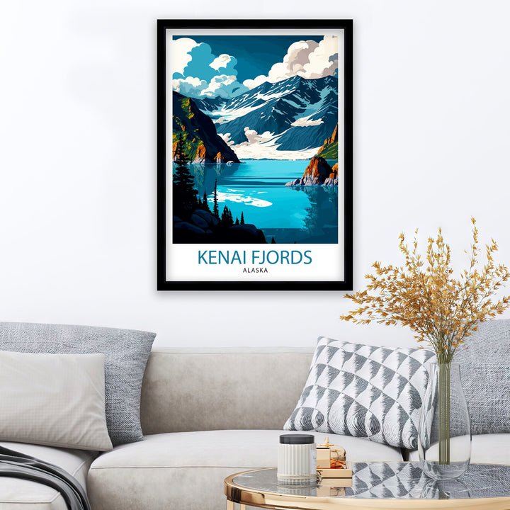 Kenai Fjords Alaska Travel Print| Alaskan Landscape Wall Art Nature Poster, Alaska Coastal Decor Mountain Print