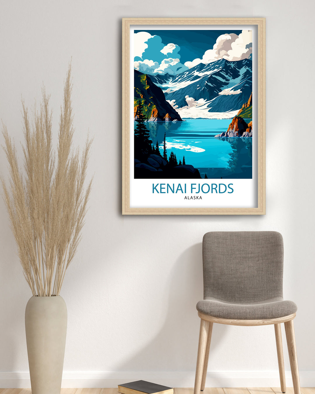 Kenai Fjords Alaska Travel Print| Alaskan Landscape Wall Art Nature Poster, Alaska Coastal Decor Mountain Print