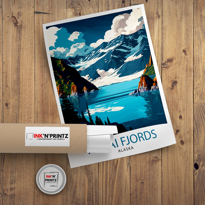 Kenai Fjords Alaska Travel Print| Alaskan Landscape Wall Art Nature Poster, Alaska Coastal Decor Mountain Print