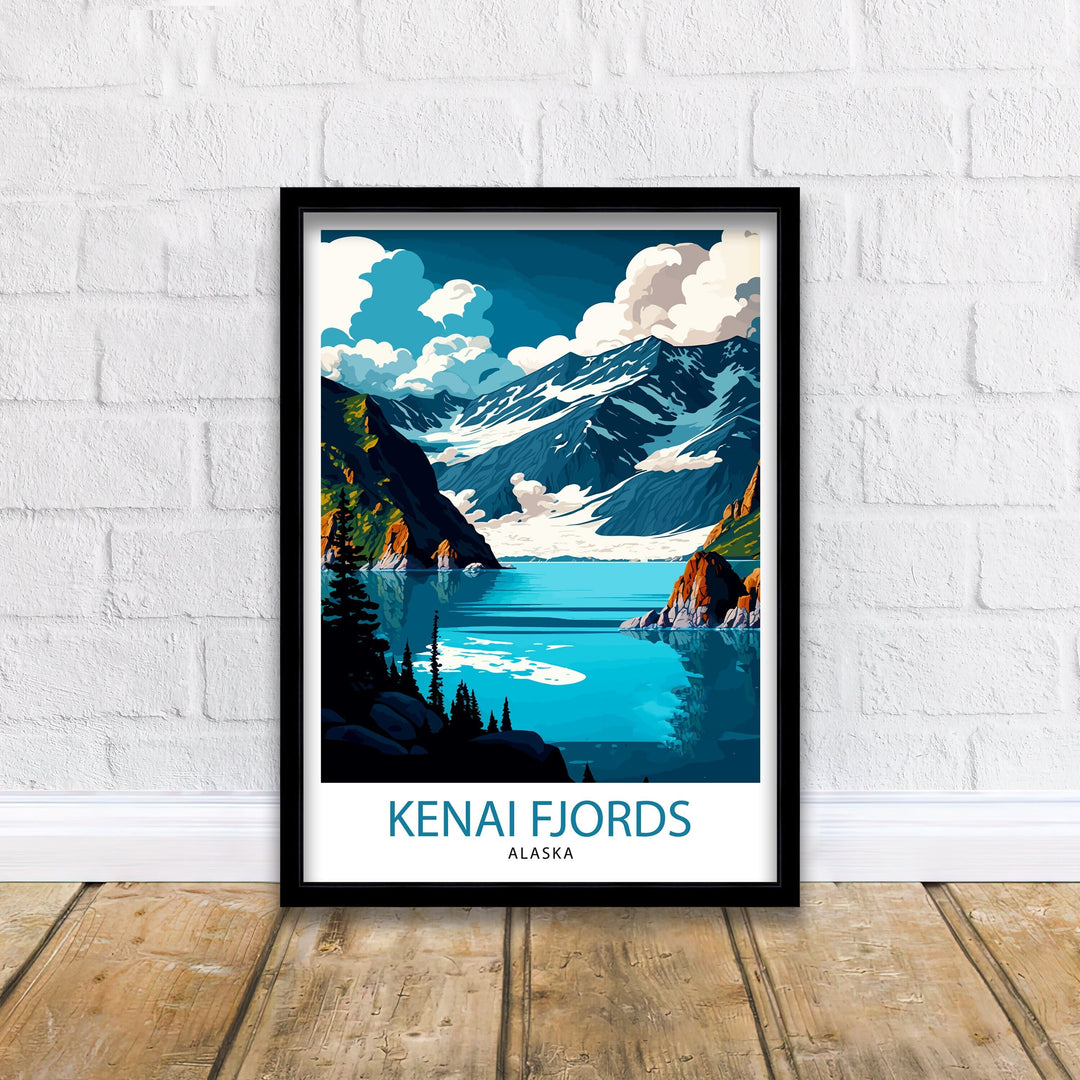 Kenai Fjords Alaska Travel Print| Alaskan Landscape Wall Art Nature Poster, Alaska Coastal Decor Mountain Print